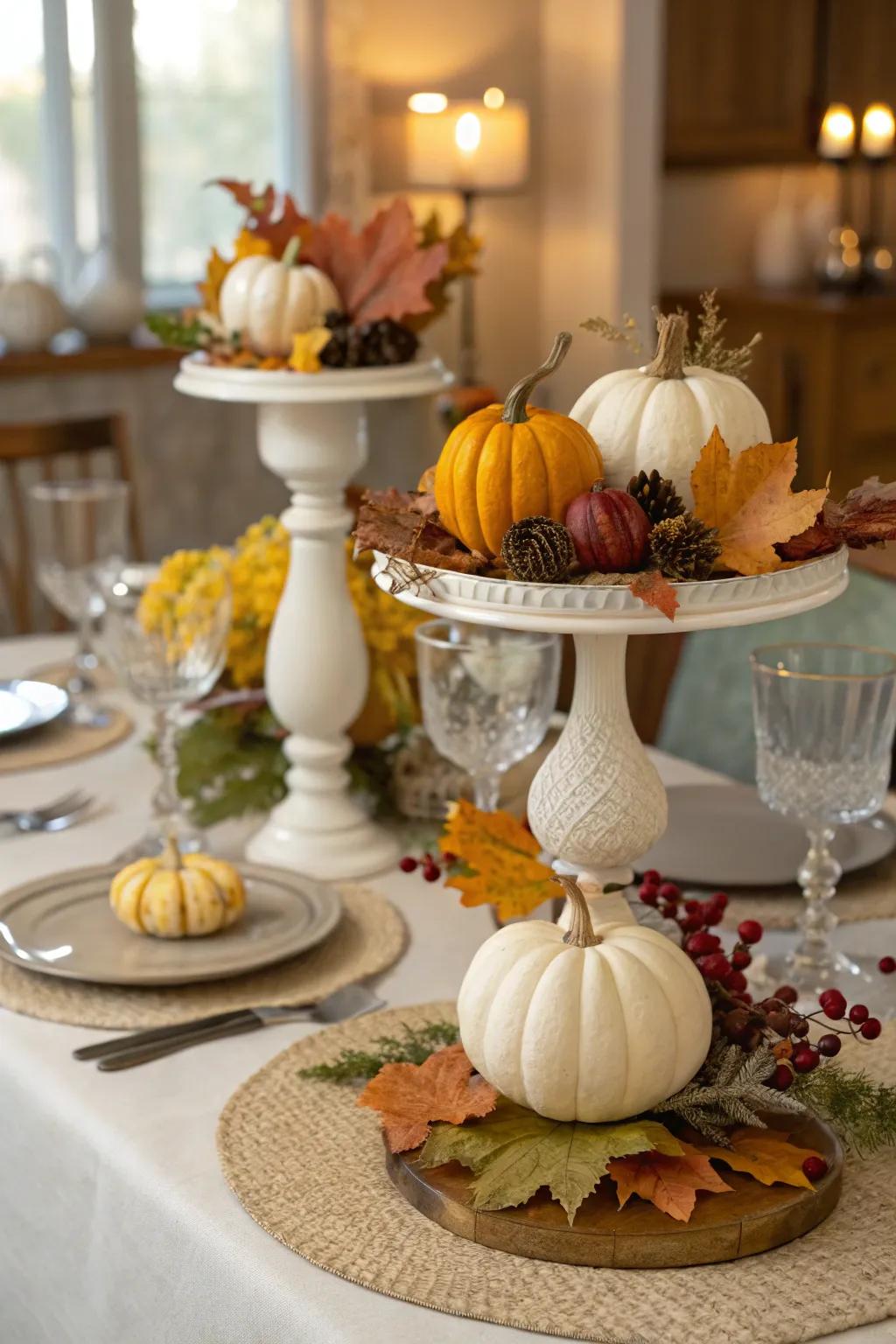 Stratified altitudes append dimension to your fall centerpiece.