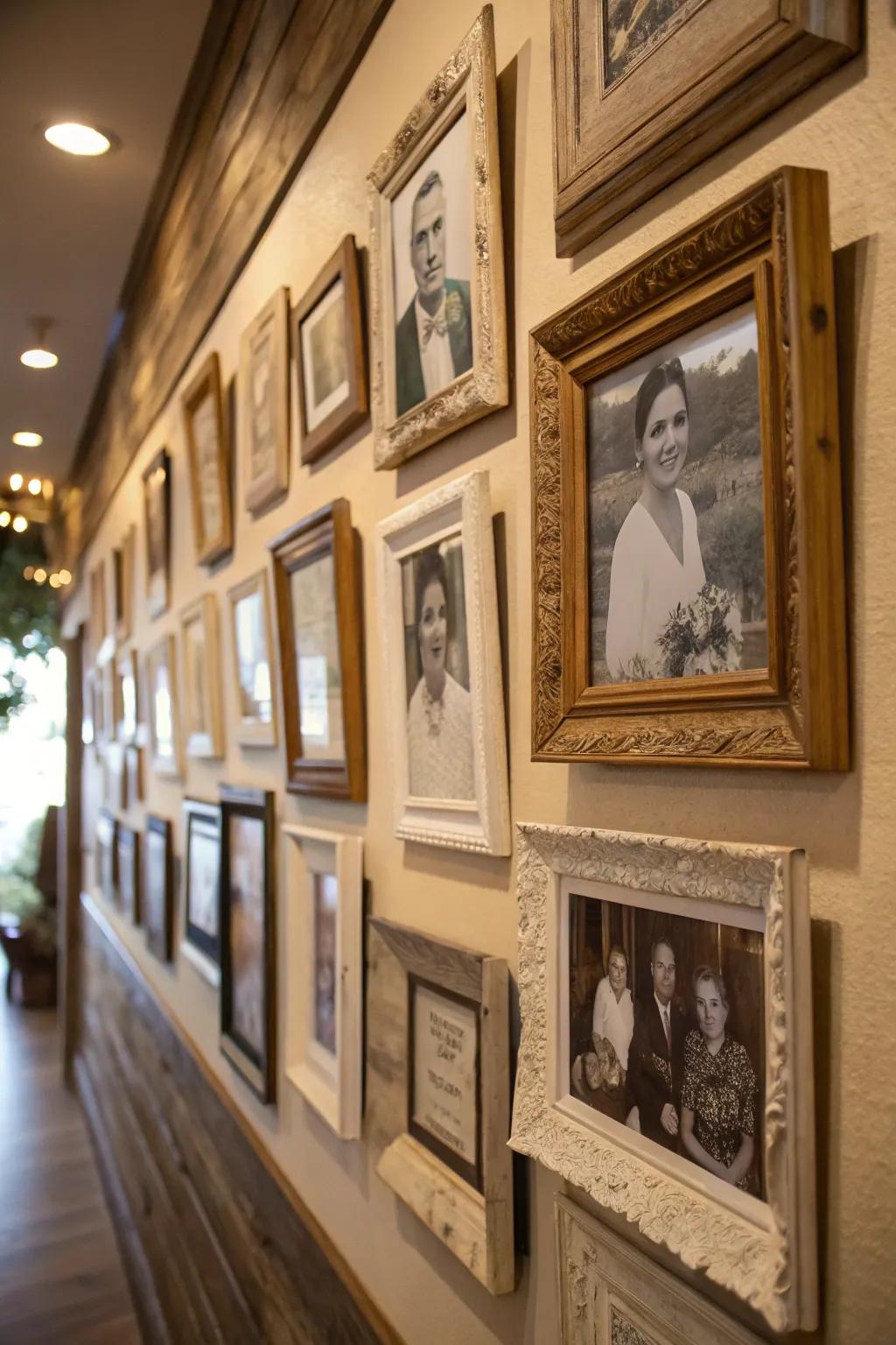 Aged frames that add nostalgia to a photo display.