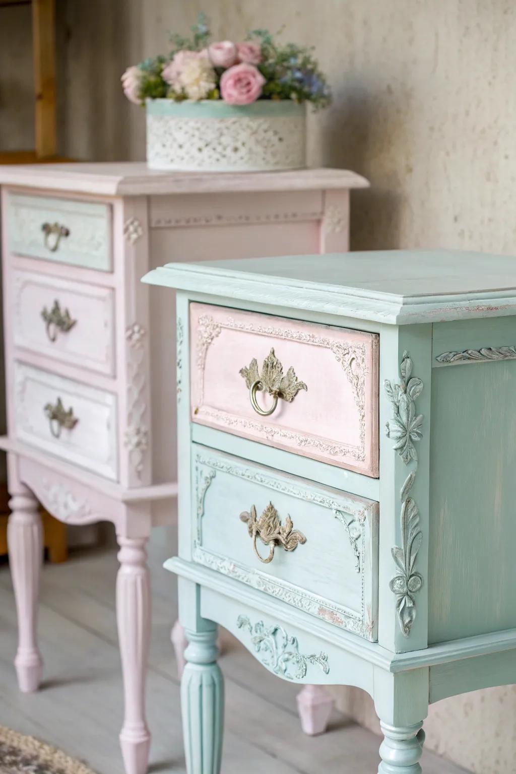 Chalk-painted furniture infusing a personalized sensation.