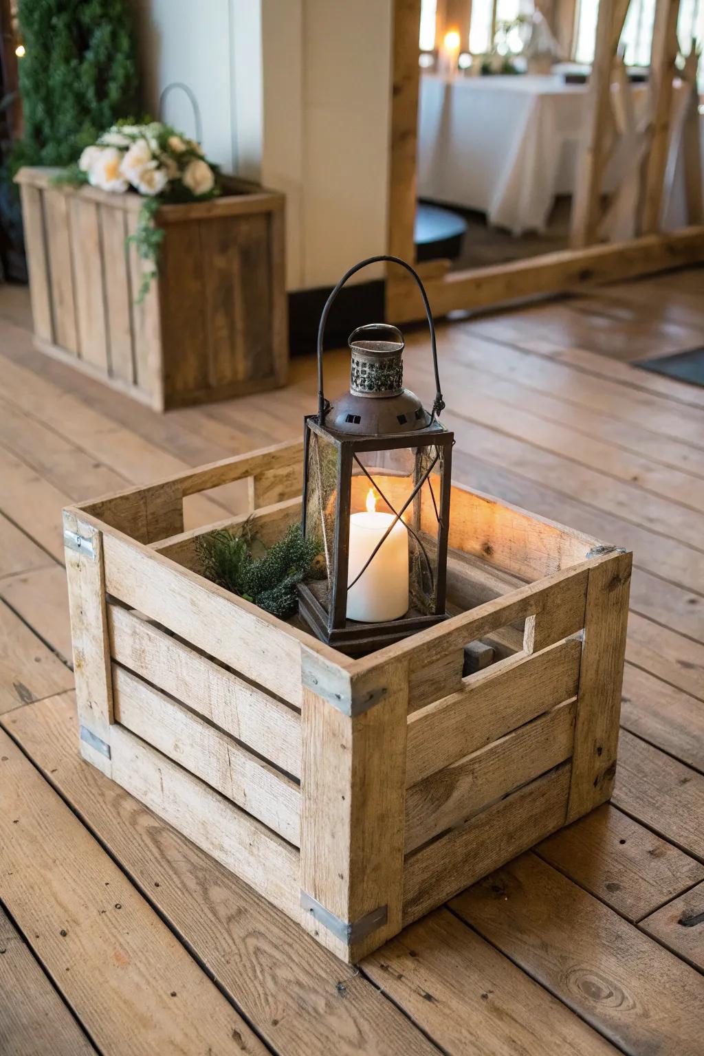 A timber box contributes texture to light exhibitions.