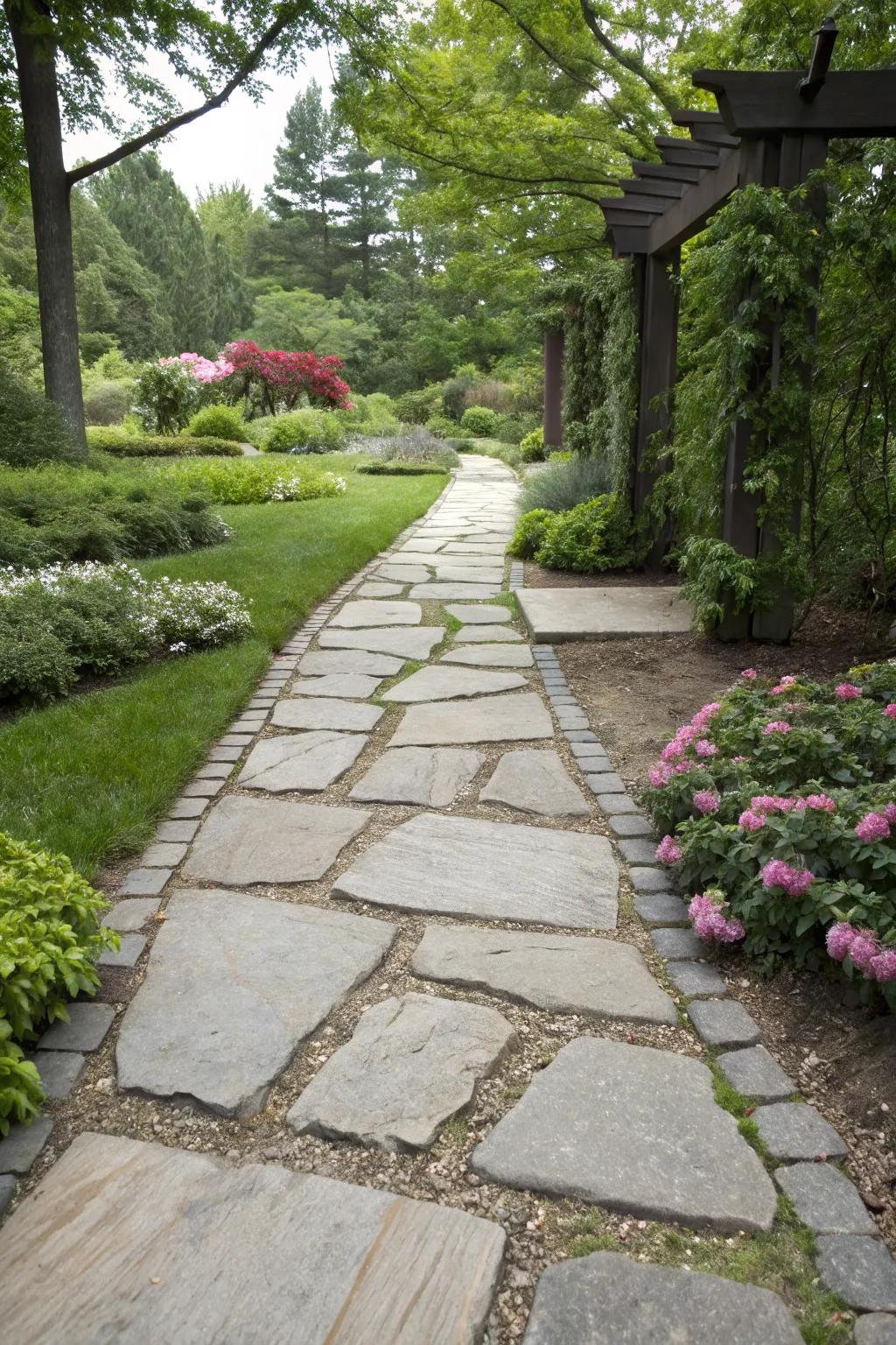 Symmetrical tile path offering a sense of balance and tranquility.