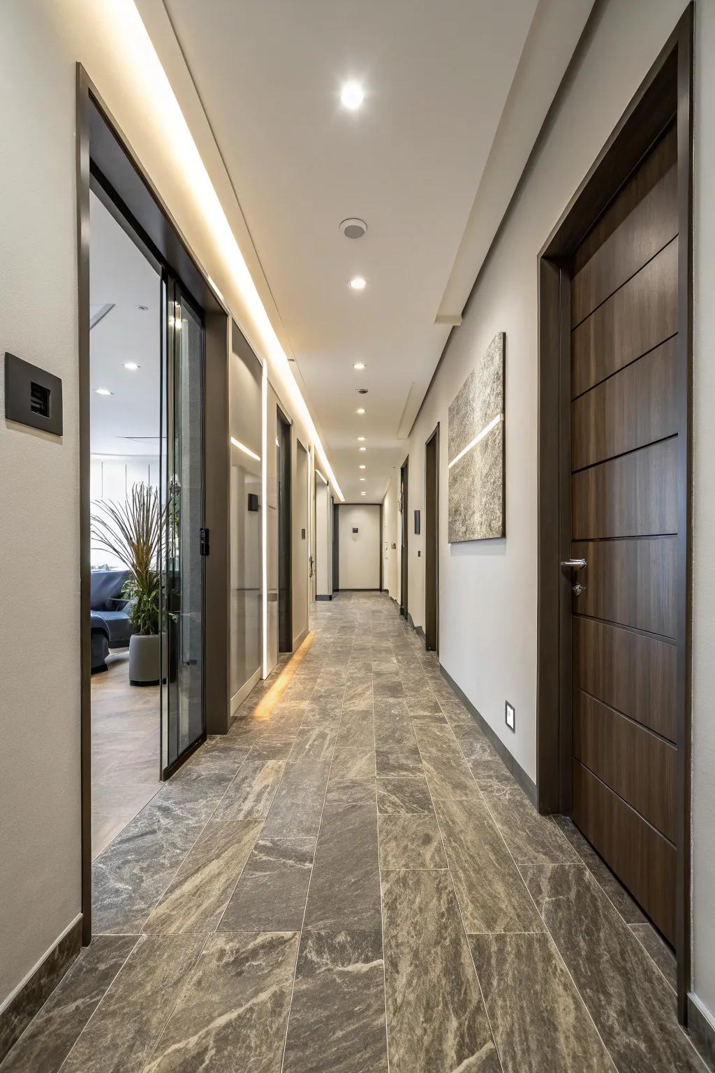 Practical and stunning stone-effect plastic floors.