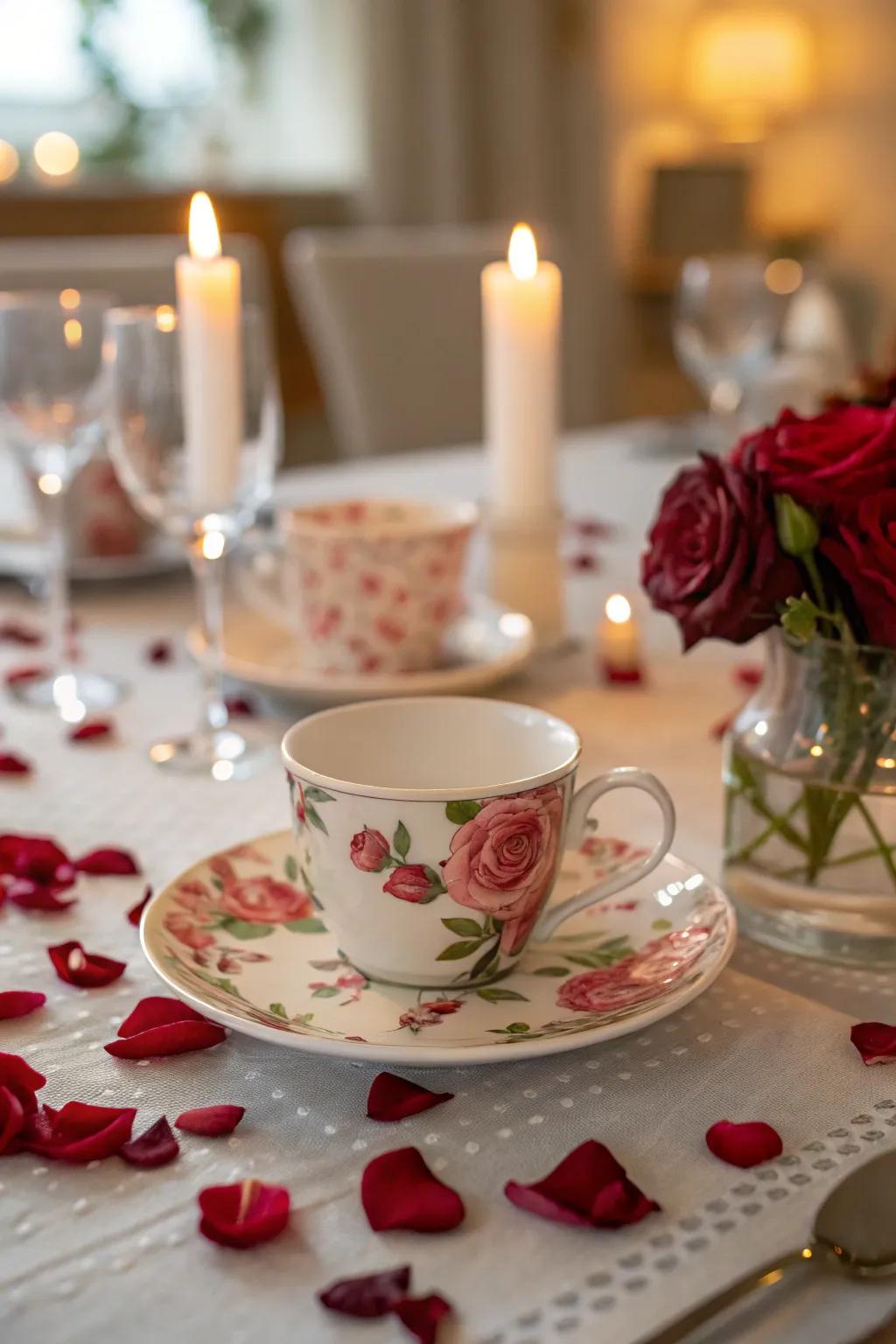 Refined rose patterns adding a romantic essence.