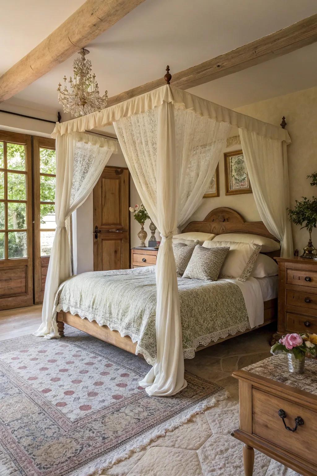 A hanging bed appends a loving and majestic touch.