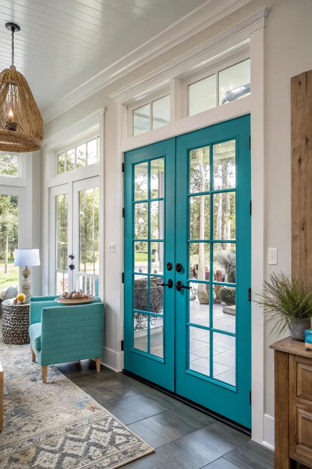 Strong tones make French doors pop.