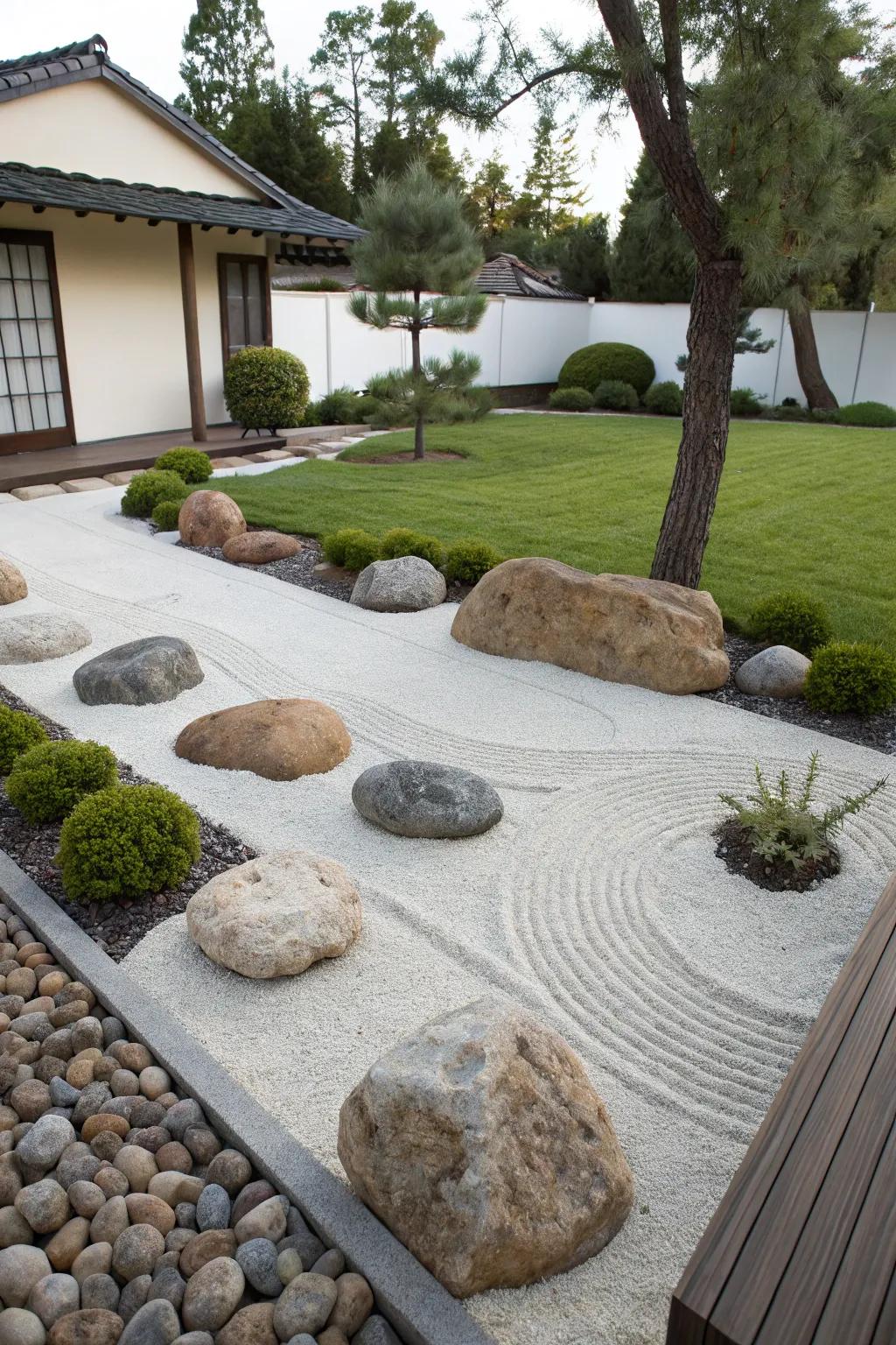 A Zen garden fosters a peaceful ambiance in any yard.