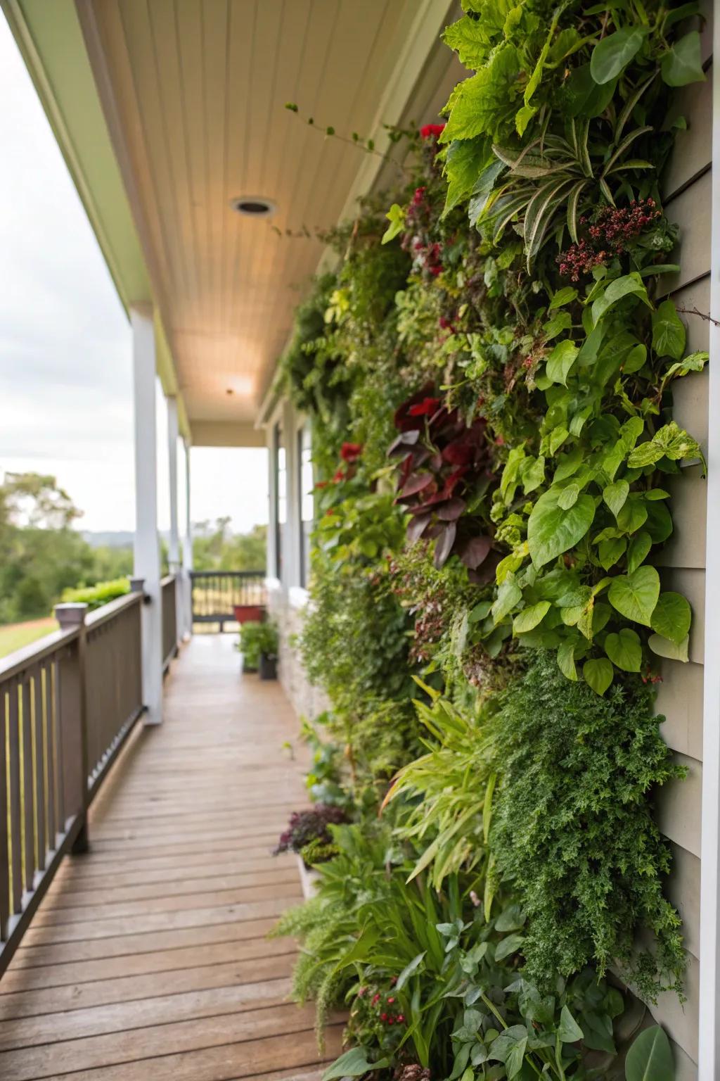A lush vertical garden enhancing a small veranda.