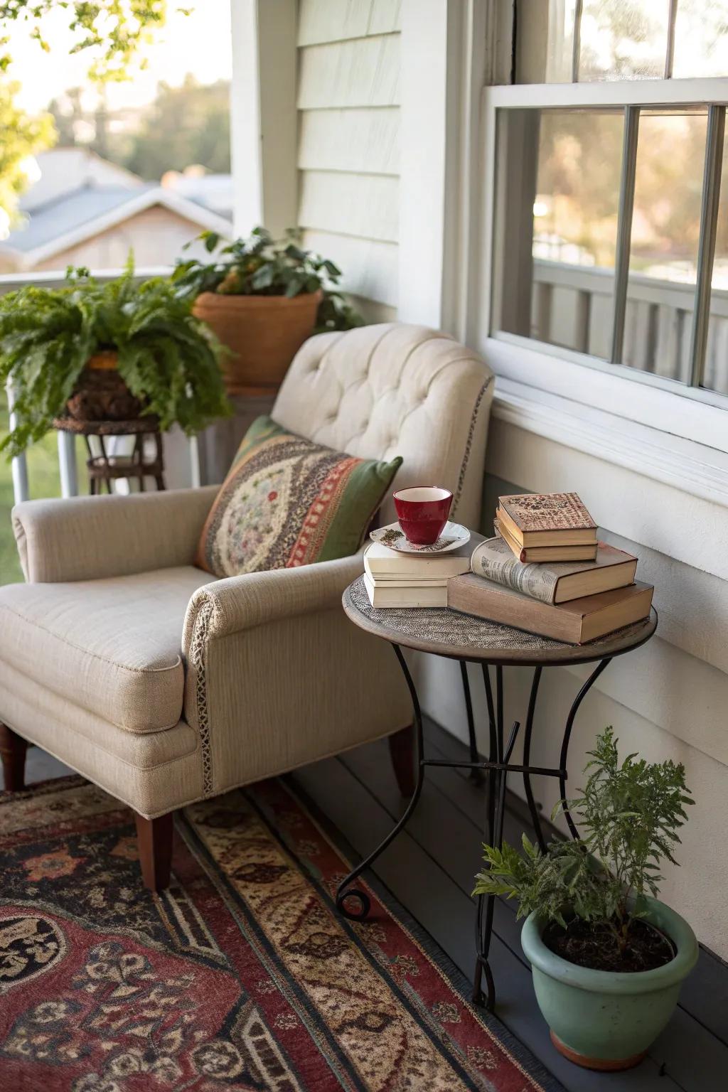 A reading nook delivers a peaceful escape.
