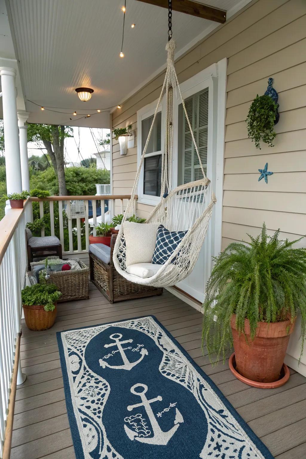 Coastal themes evoke a tranquil seaside ambiance.
