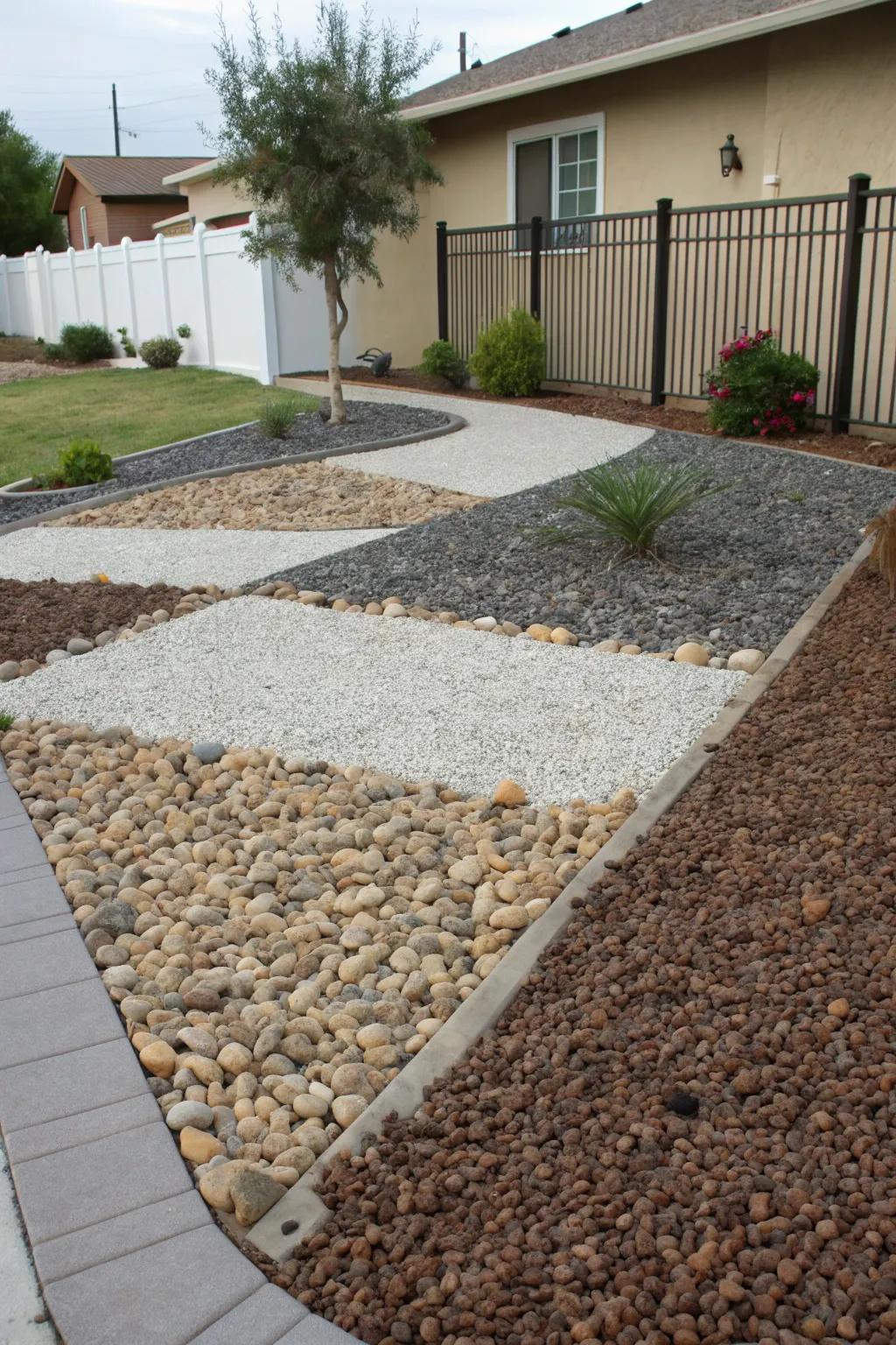 Varied pebble sizes enhance the texture and depth of your landscape.
