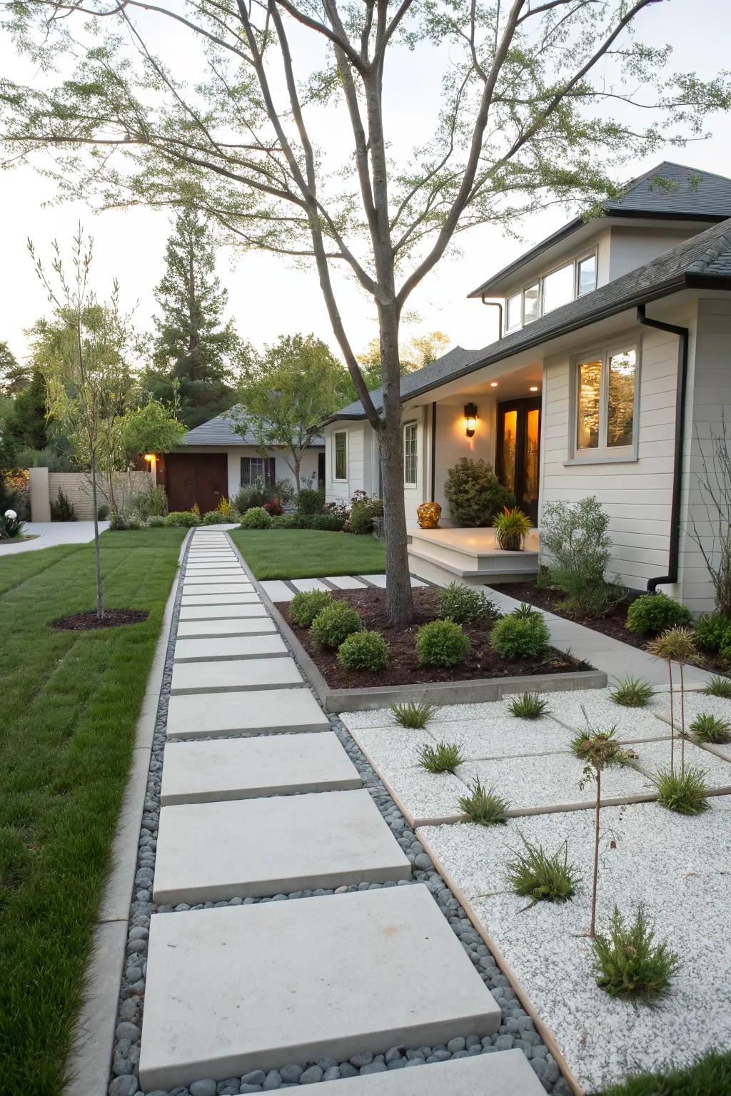 A minimalist design brings calm and order to a front yard.