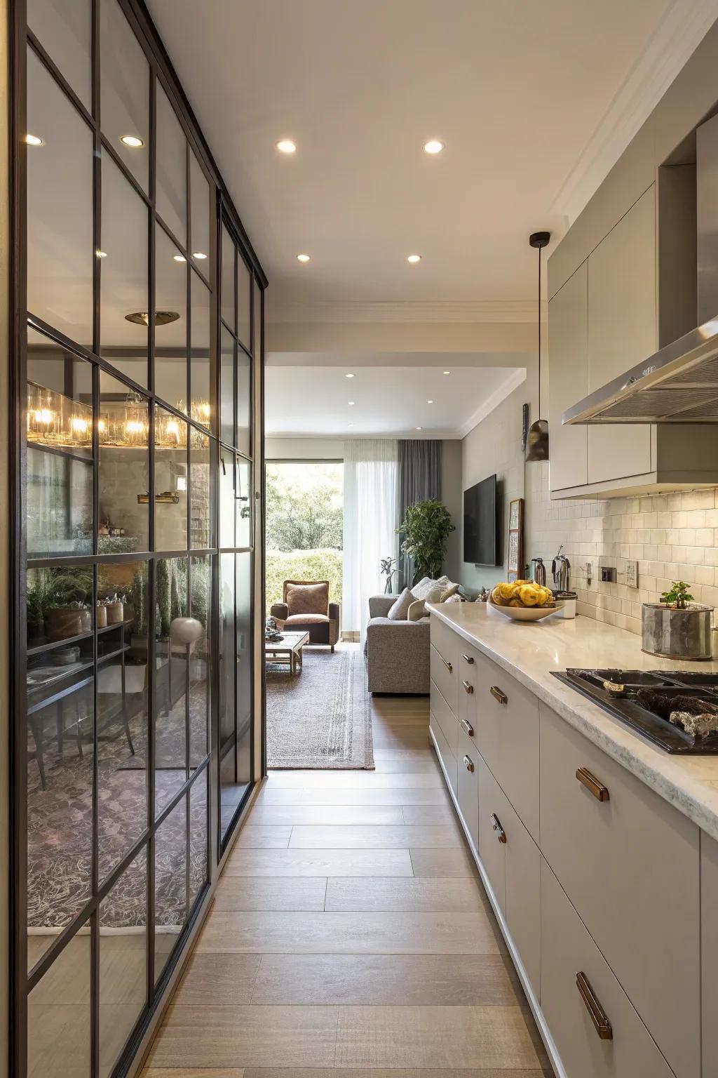 A glass wall gives a bit of separation while still feeling open.