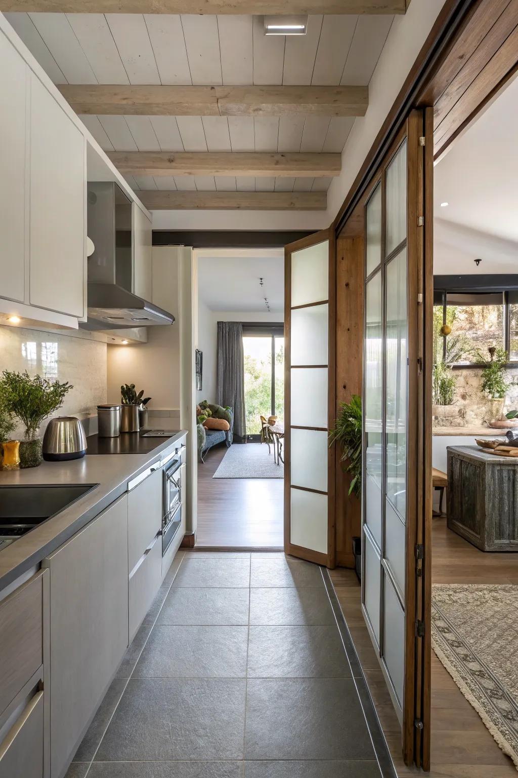 Sliding doors optimize space and enhance flow.