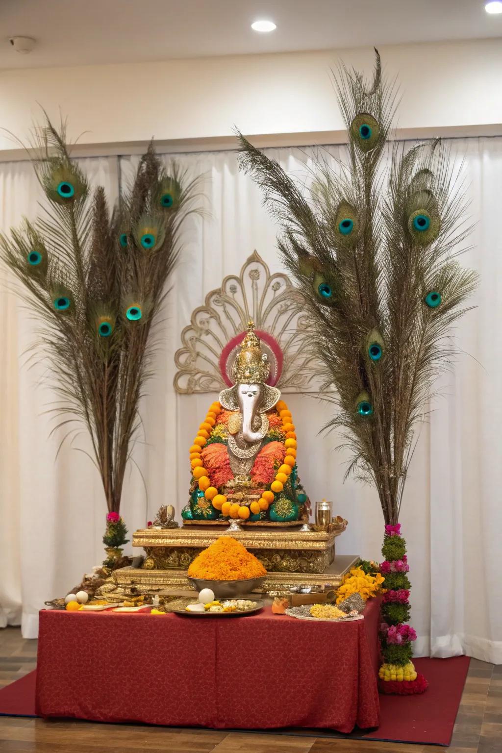 Plumage injecting a magnificent aspect to the Ganpati decor.