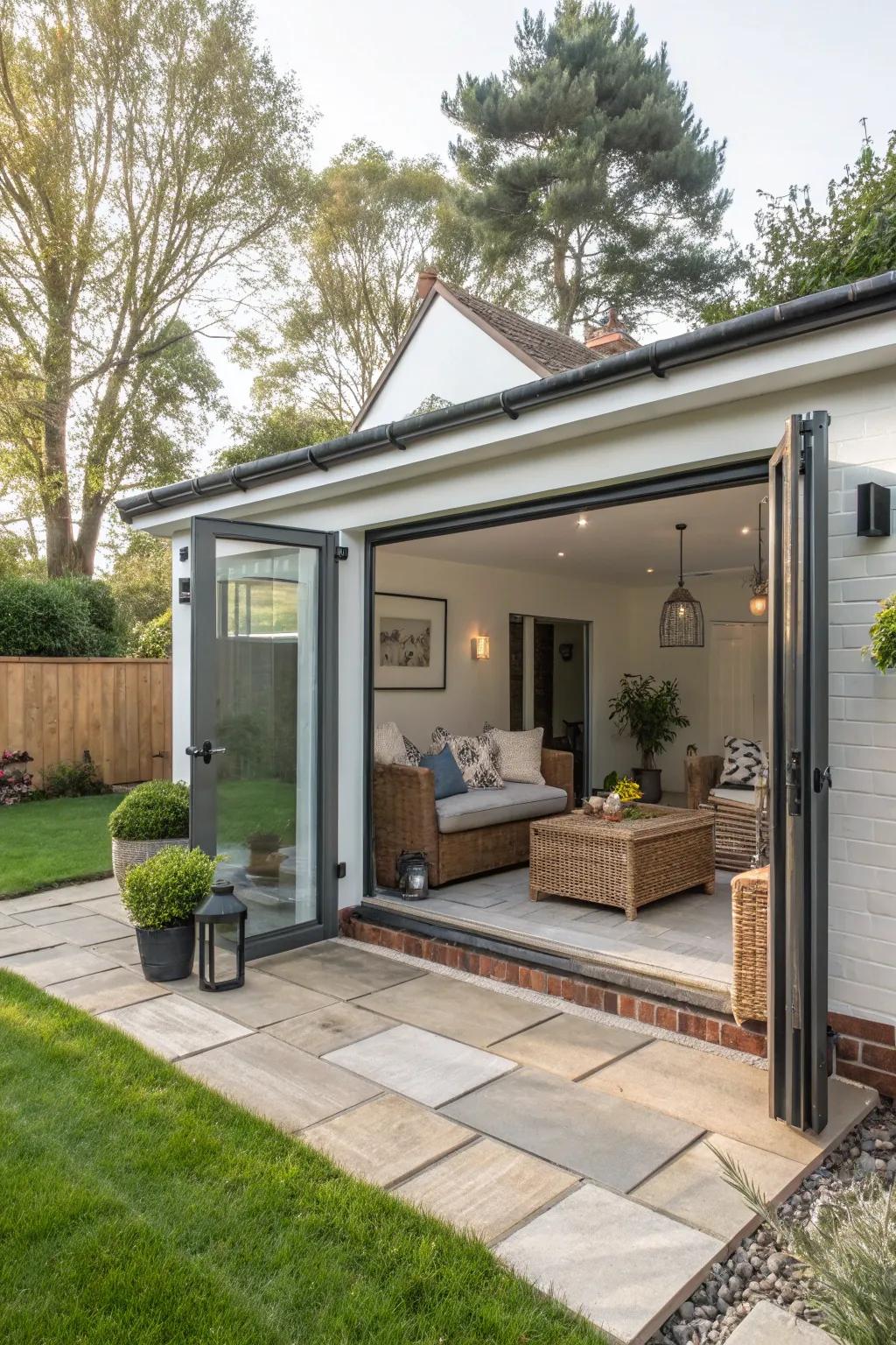 External seating expands the living zone into the open atmosphere.