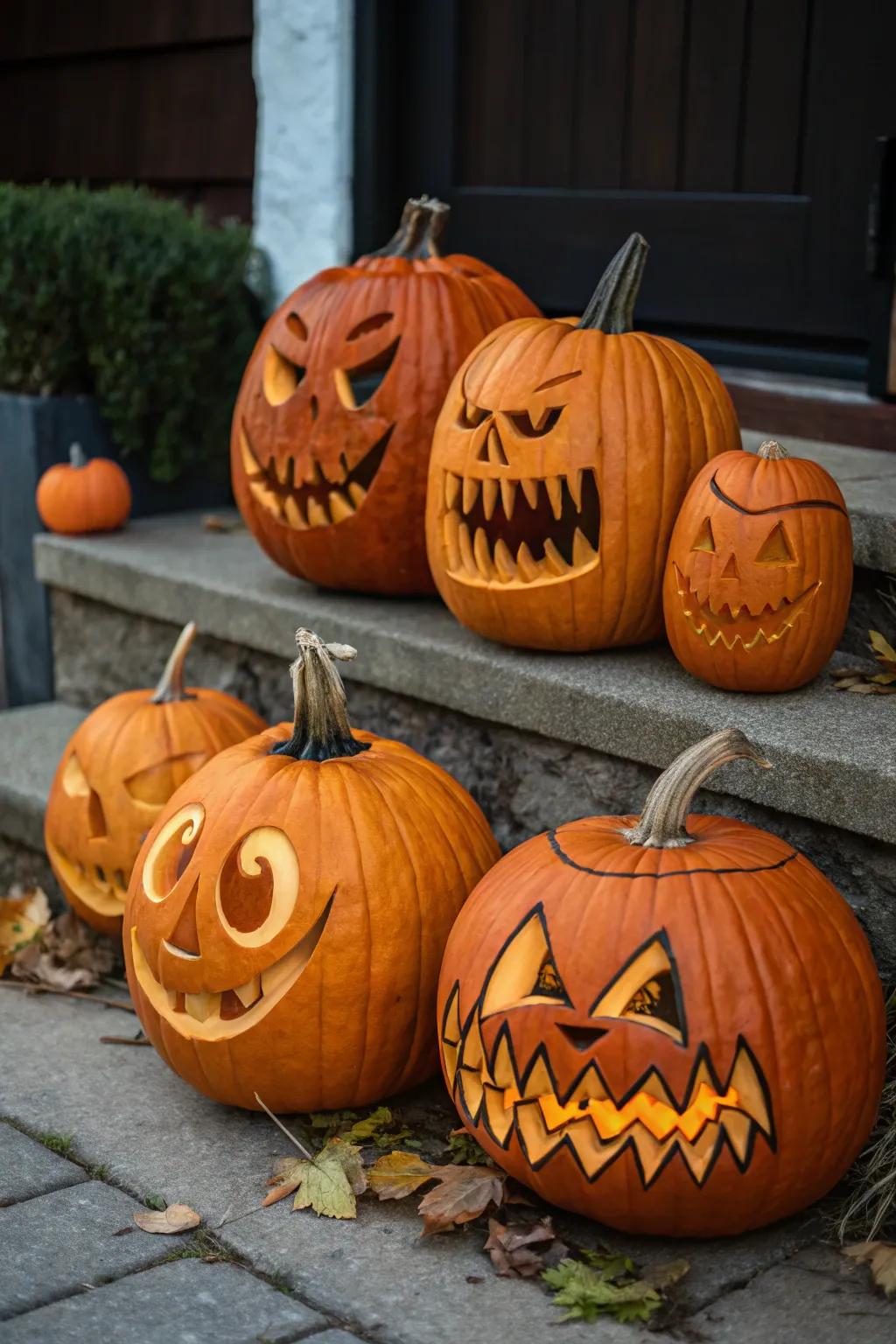 A collection of fantastic face pumpkins, each highlighting a unique personality.