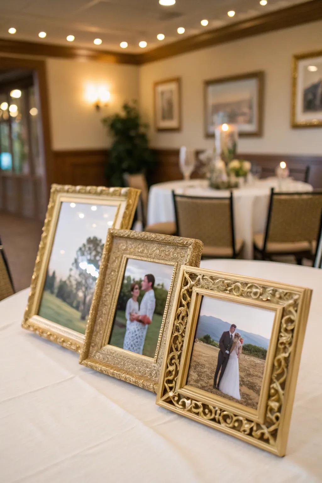 Personalized gilded frame visual display for affectionate memories.