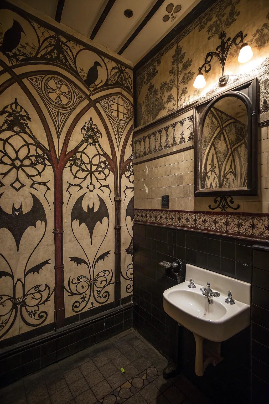 Gothic wall art injects character and intrigue to the room.