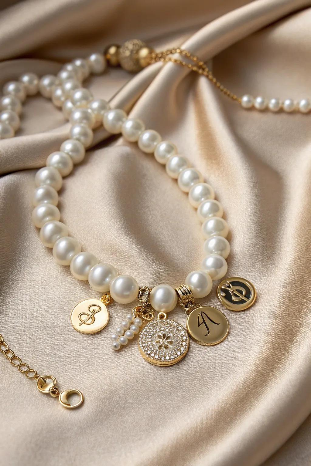 An exquisite necklace uniting nacre and personalized charms.