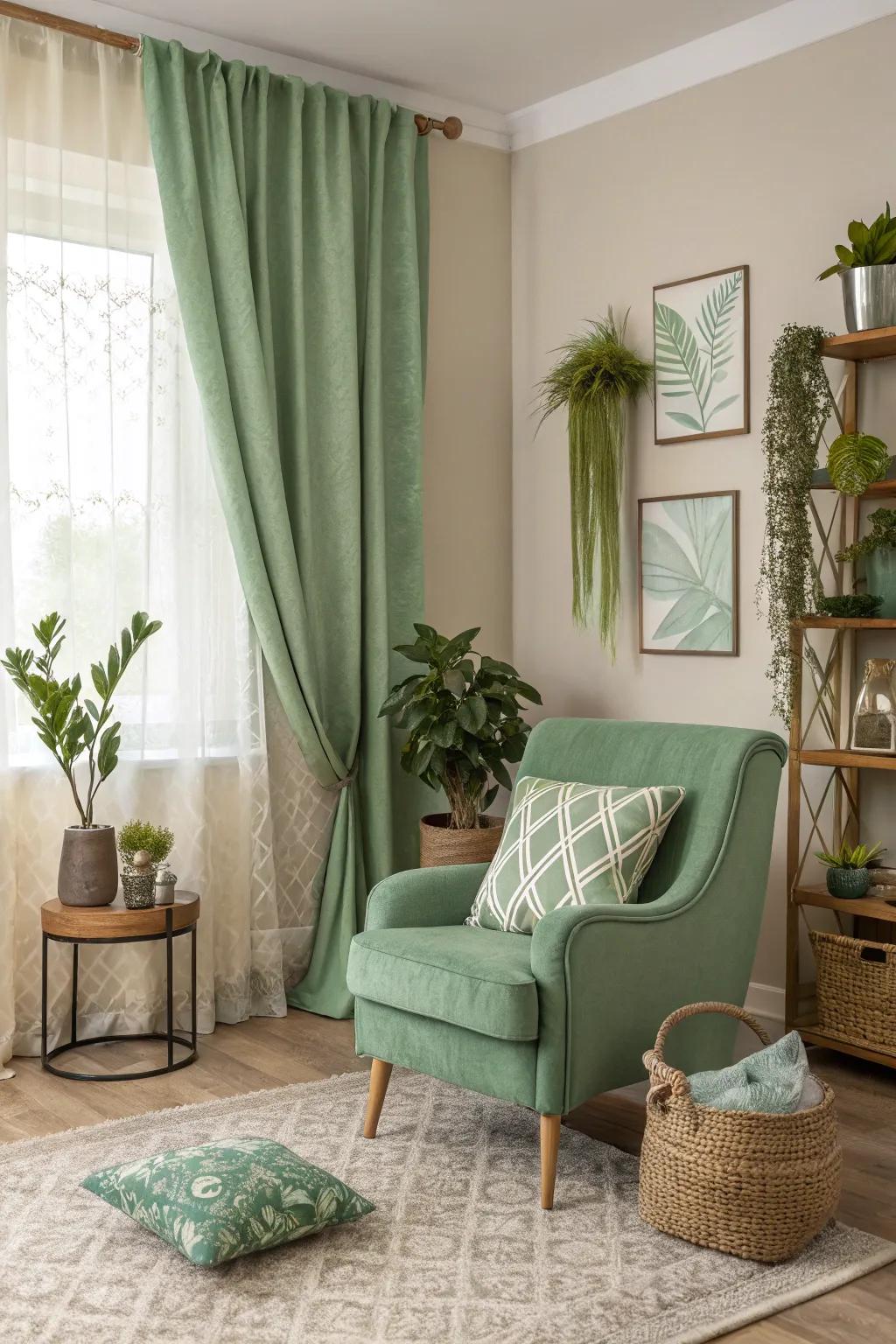Verdant and neutral tones foster a harmonious balance.