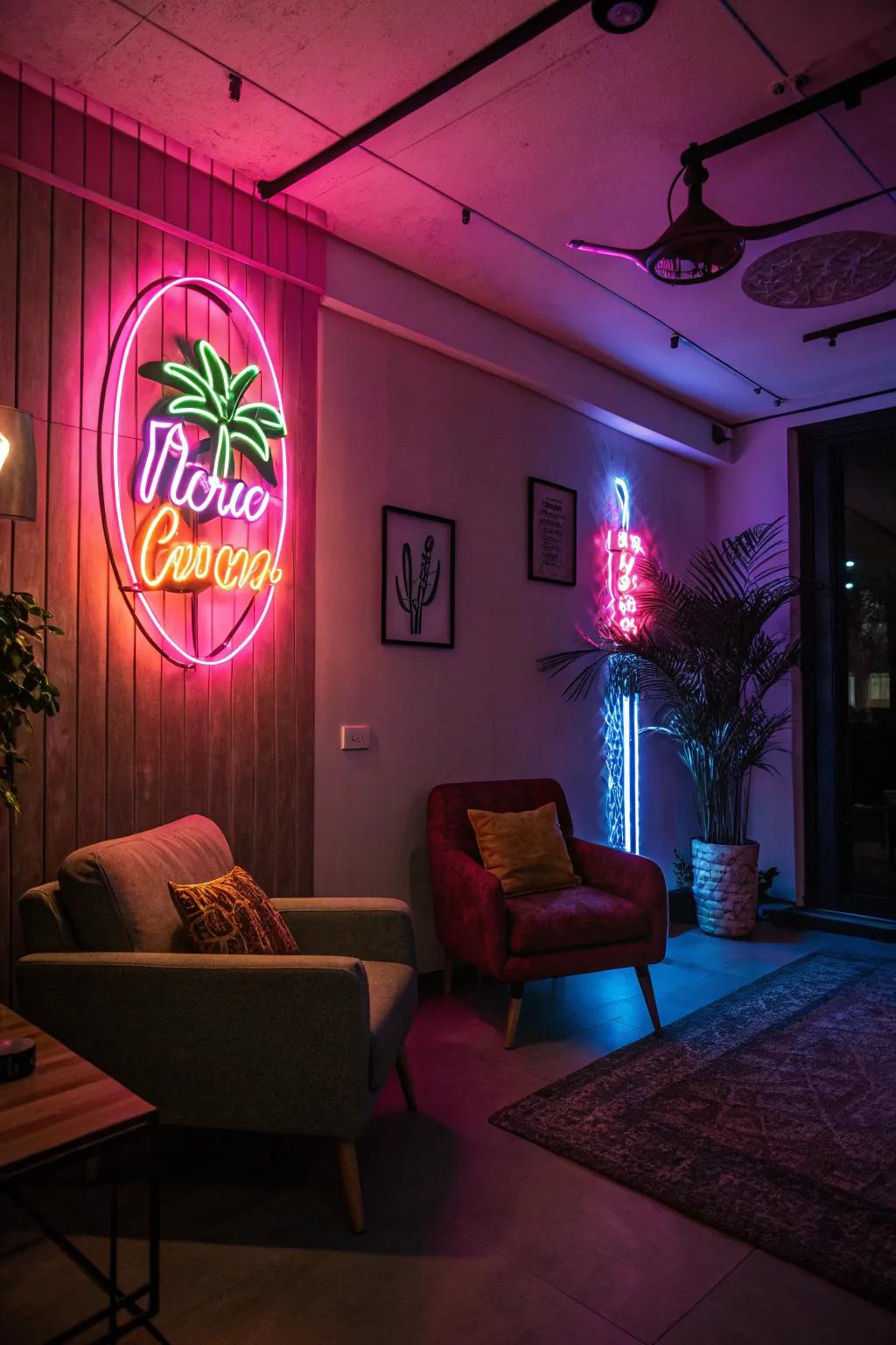 Neon lights add a vibrant, contemporary touch to your space.