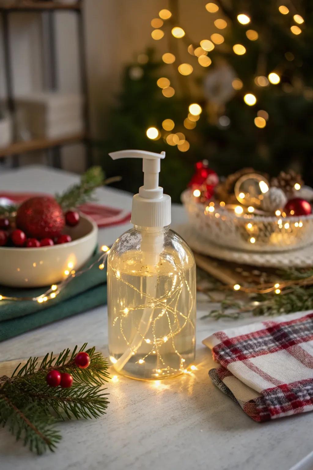 Hand soap illuminated with twinkling diminutive beacons