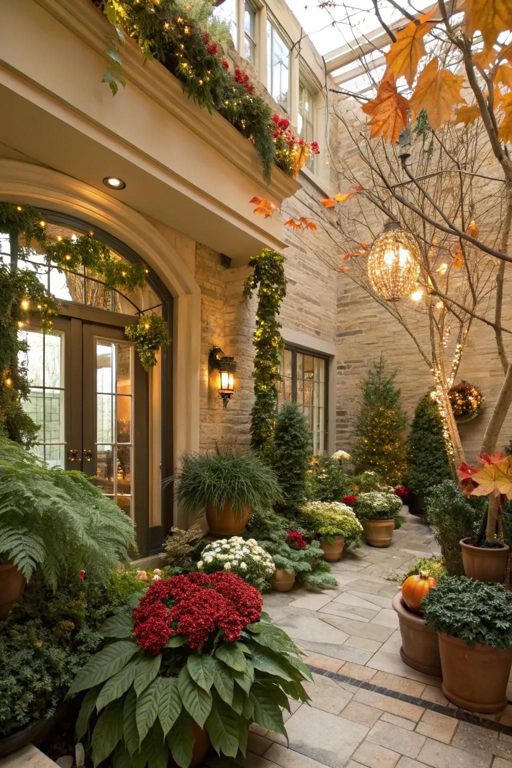 Themed decorations bringing vibrancy and diversity to a sun court.