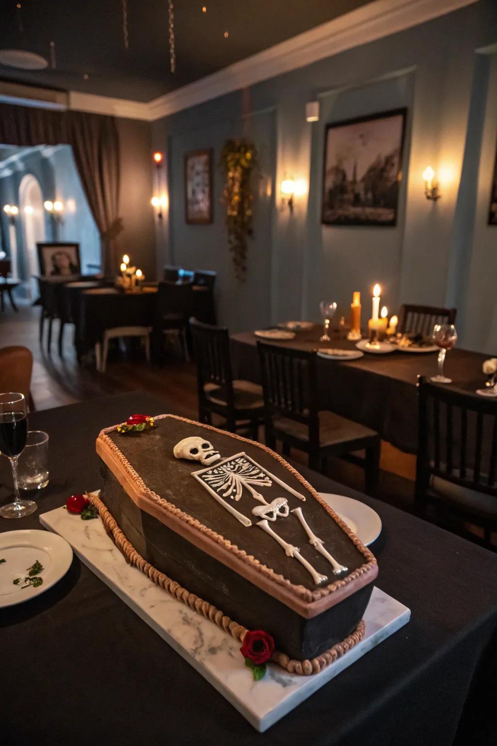 A burial box cake that is yearning to be eaten.