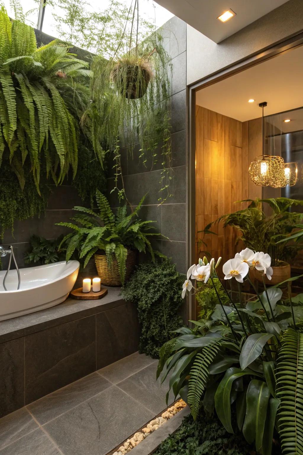 Humidity-loving flora transforms your bathroom into a spa-like oasis.