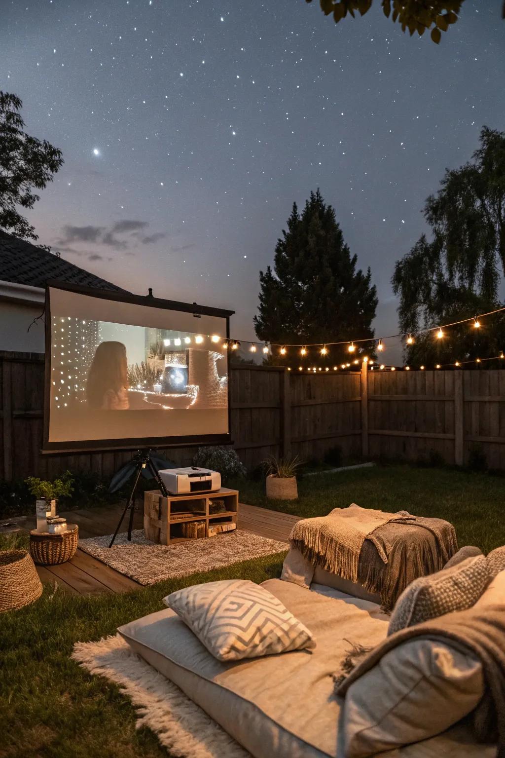 A cozy outside film evening for a unique housewarming adventure
