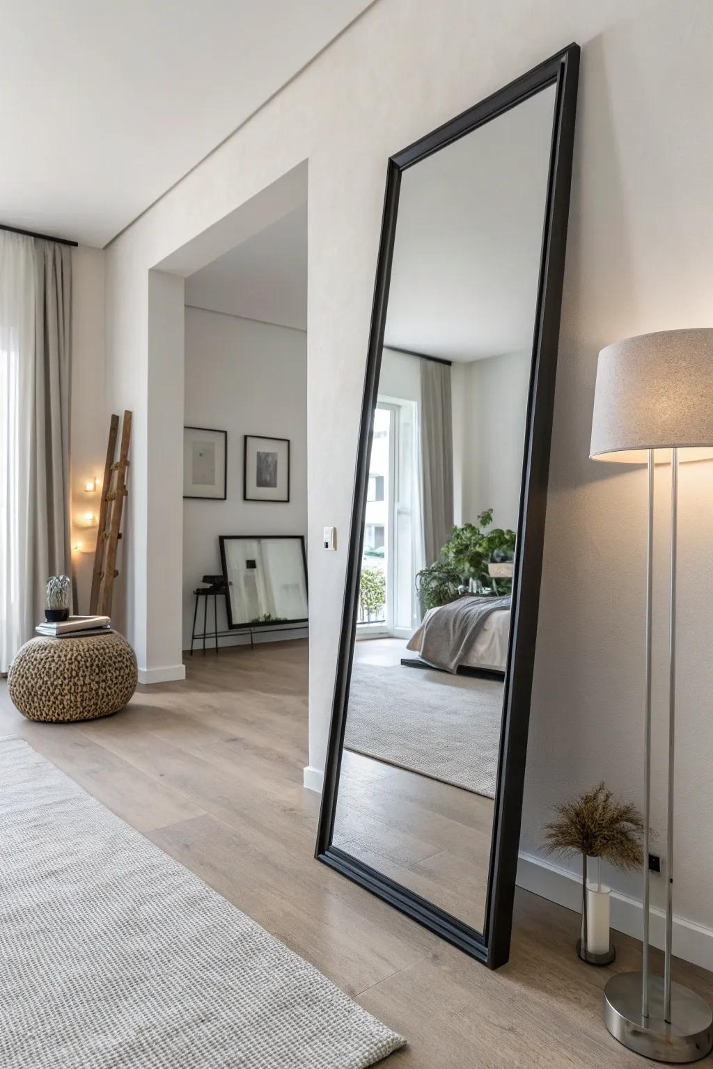 A minimalist mirror infuses serenity and sophistication into any space.