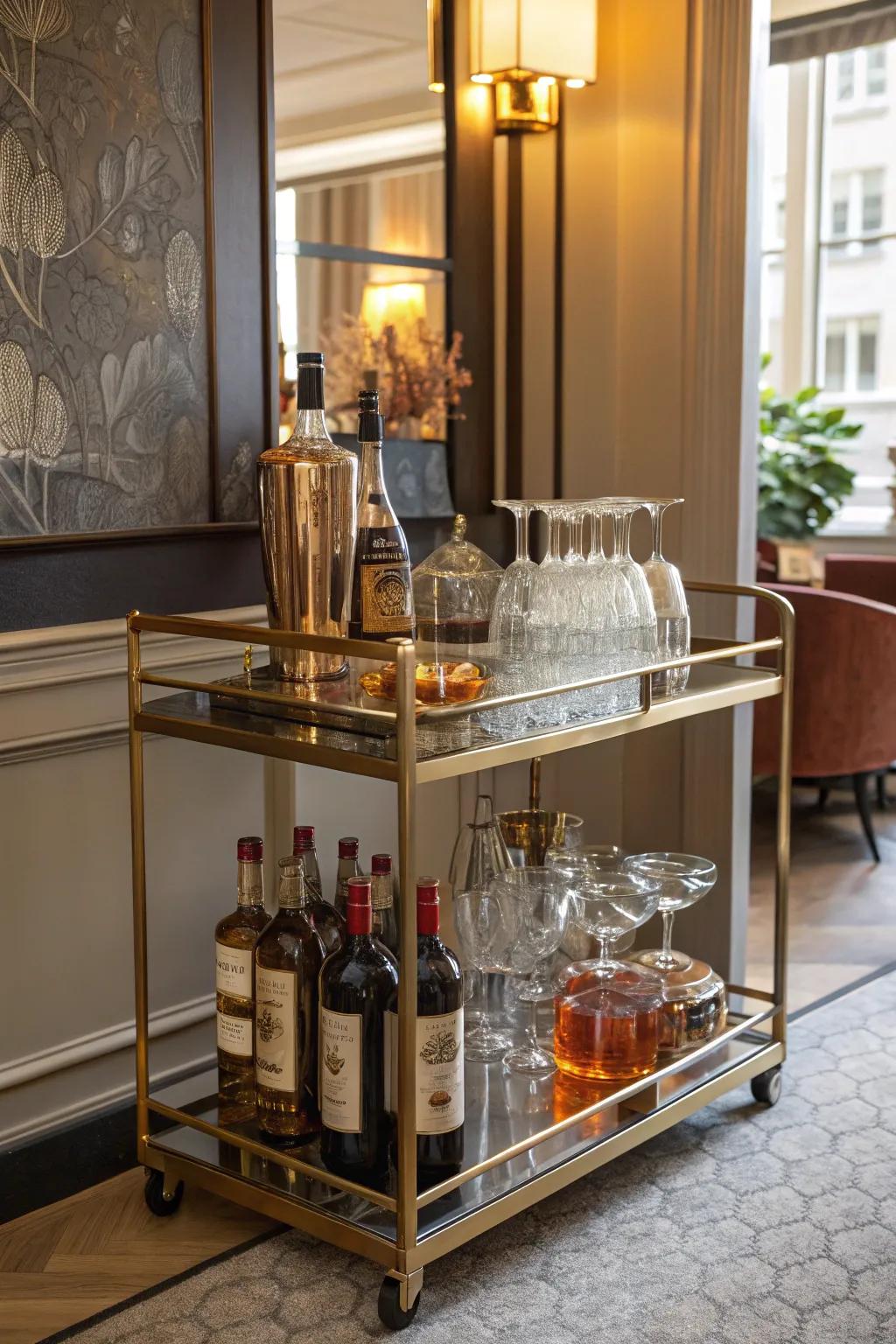 Combine flair and function with a chic nook drinks trolley.