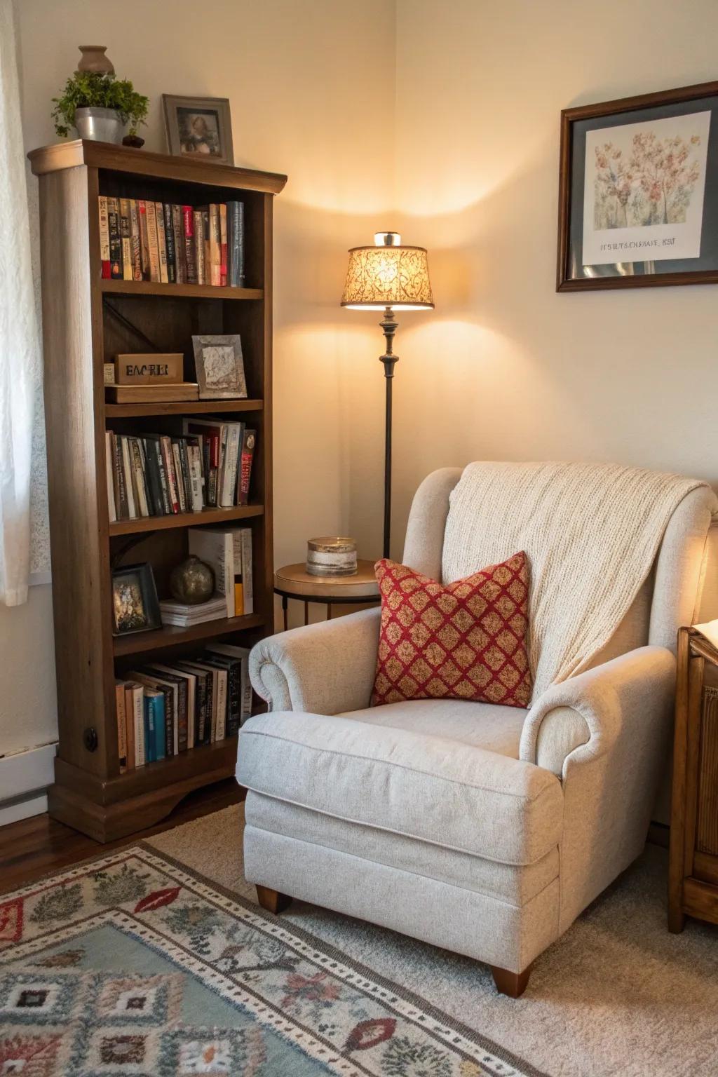 A tranquil reading space ideal for unwinding with a good book.