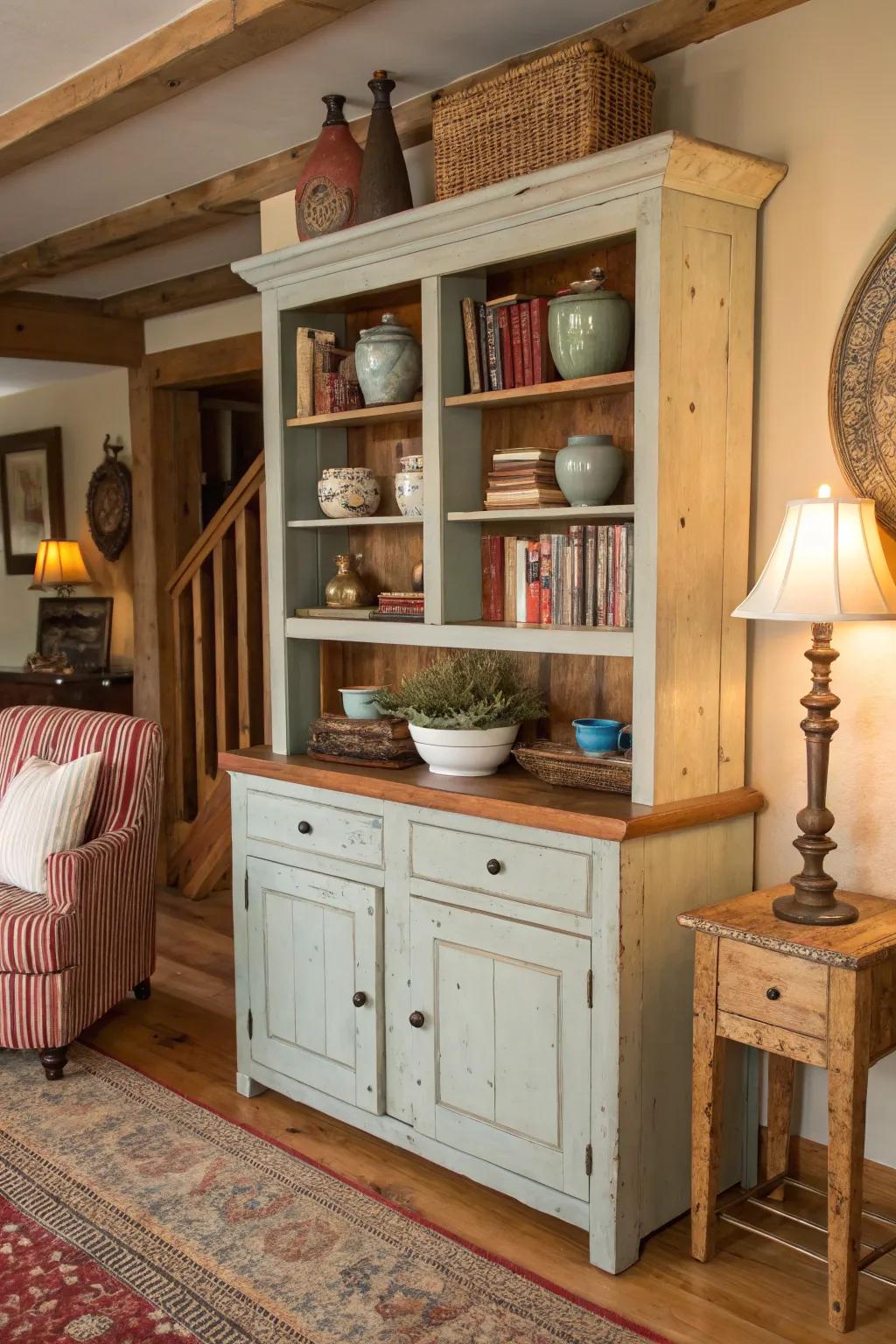A balanced mix of rustic and sophisticated elements in this hutch.