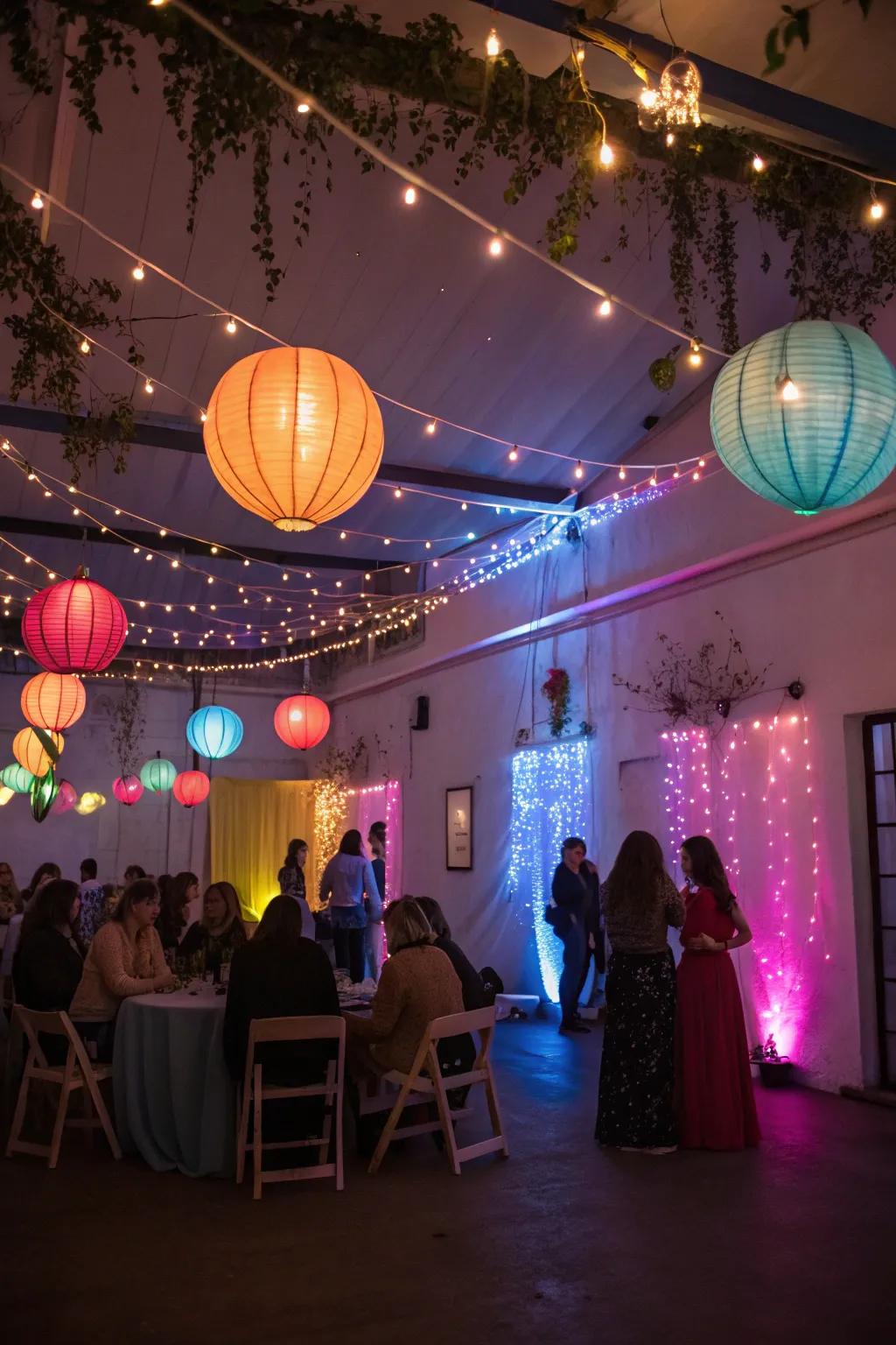 A magical indoor party featuring quirky bulbs.