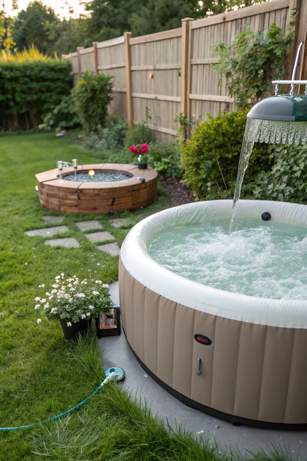 A liquid complement appends tranquility to the bubbling tub setting.