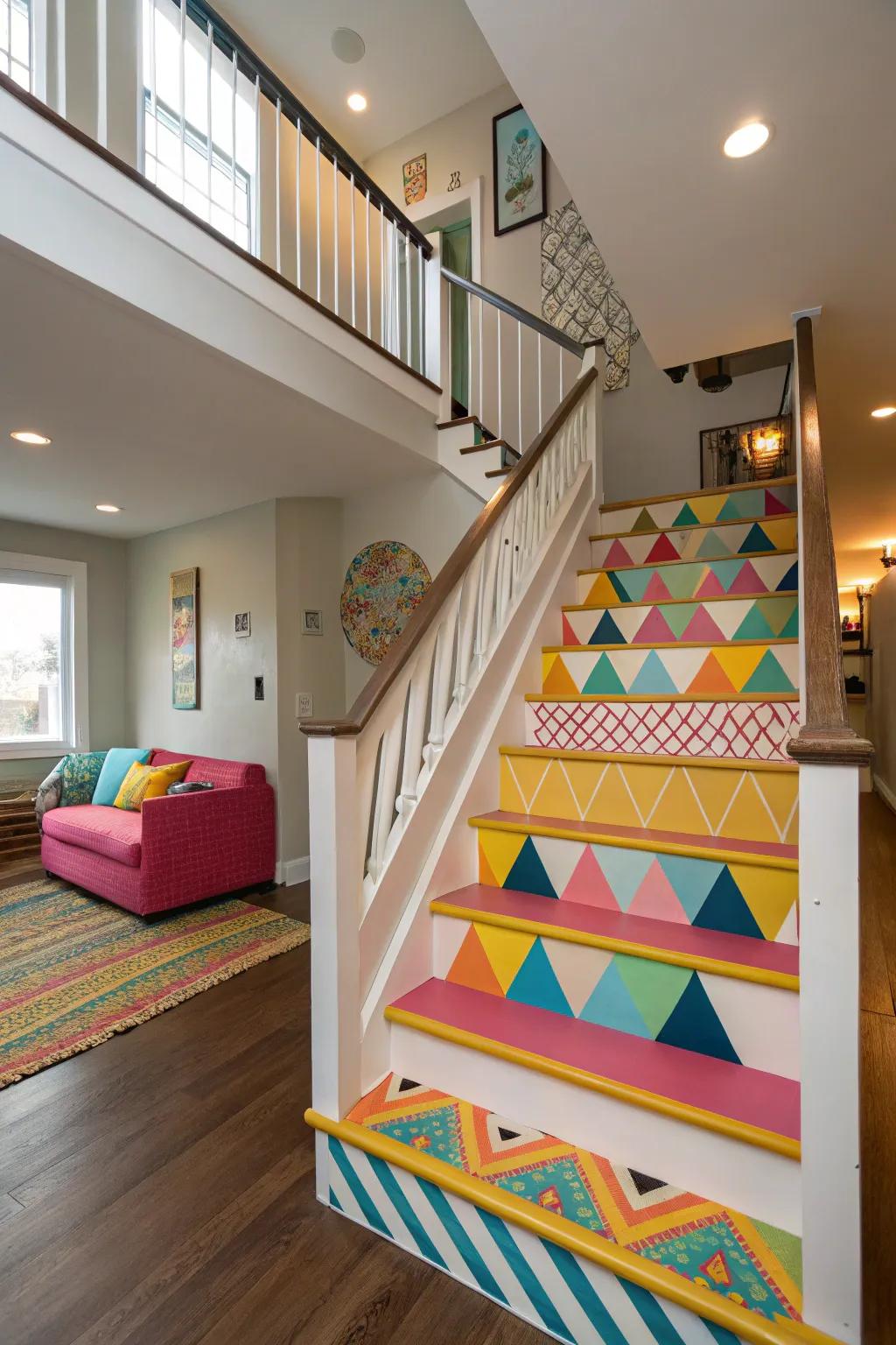 Communicate ingenuity by incorporating bold shades or designs into your stairwell.