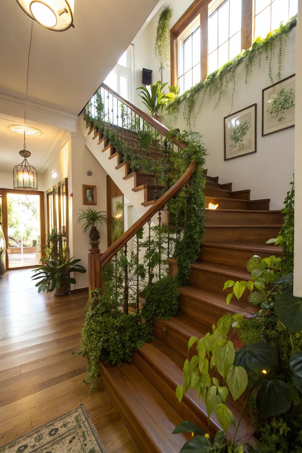 Vegetation along railings brings a refreshing natural vibe.
