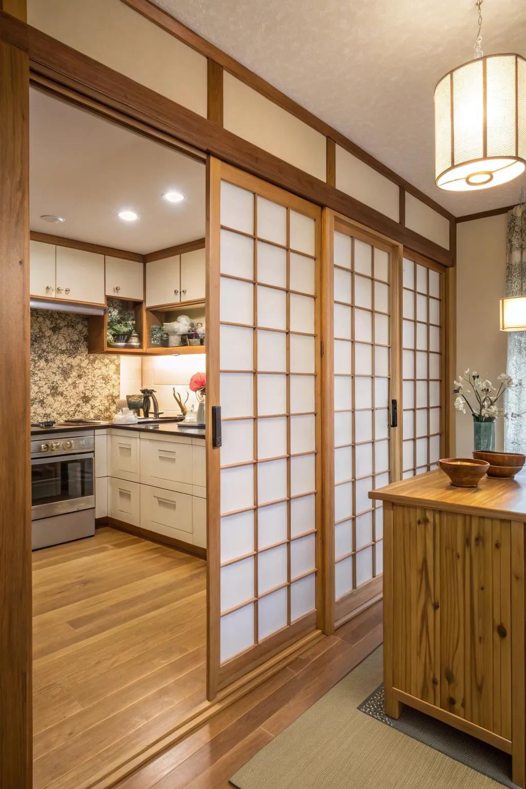 Sliding doors unify tradition with modernity.