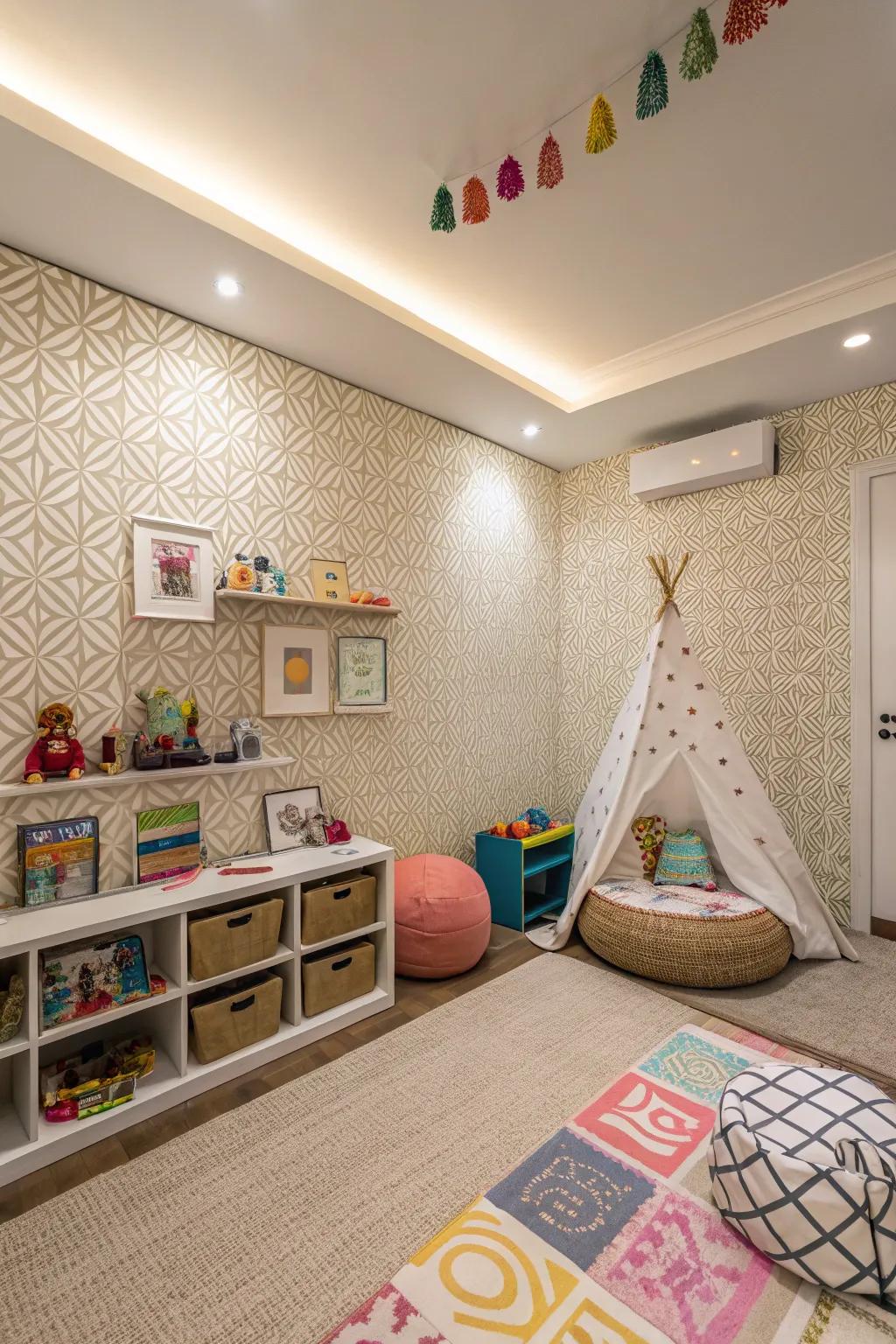 A playroom enhanced with textured decor, inviting touch and exploration.
