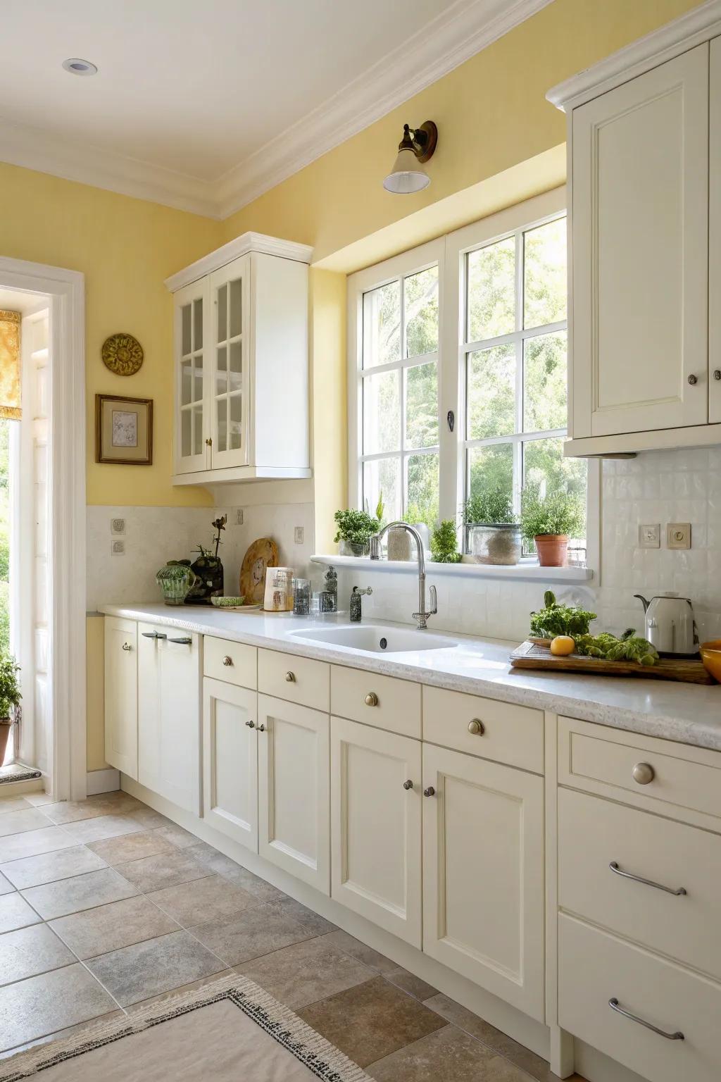Light citrus walls add a cheerful and sunny vibe.