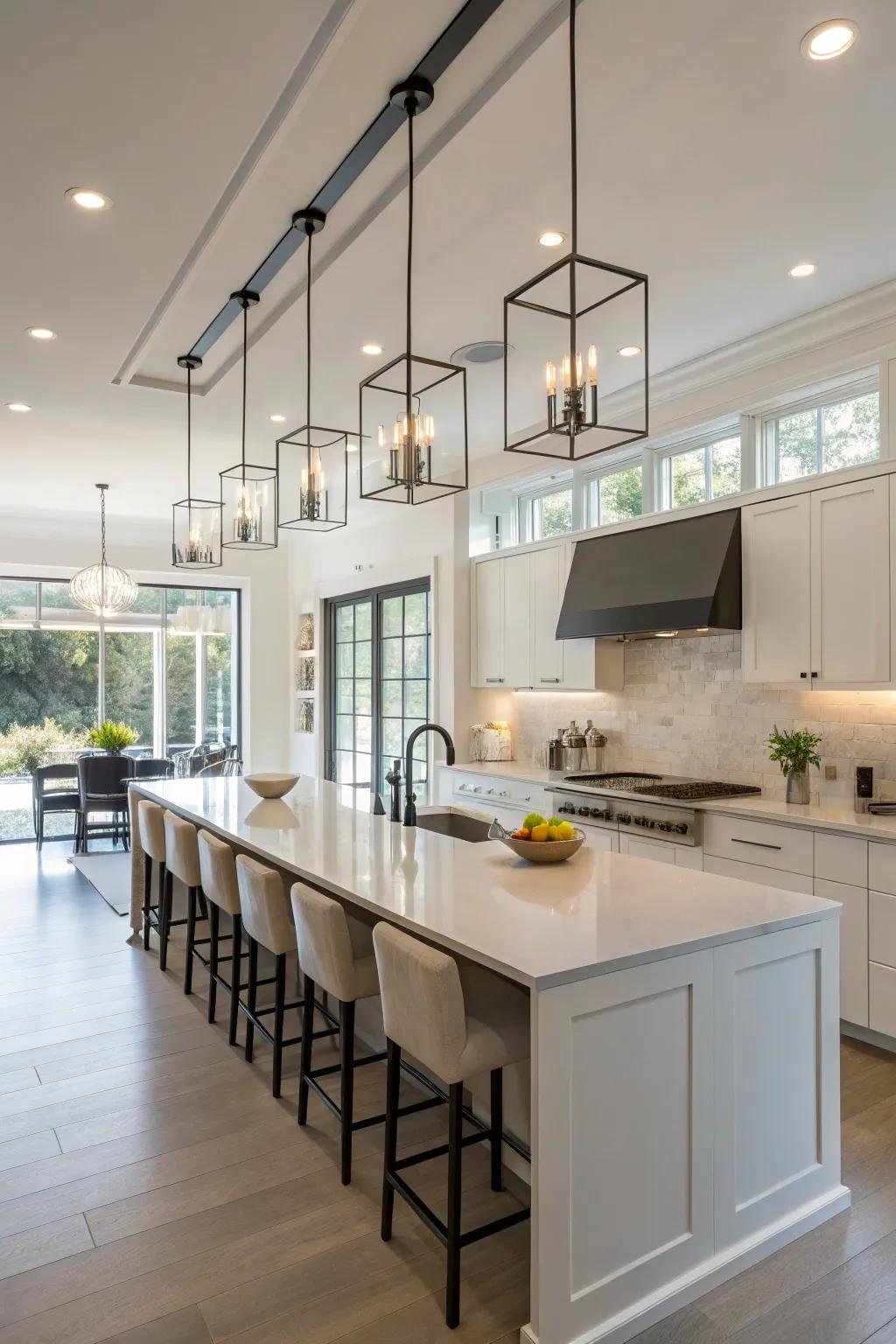 Linear pendants for a sleek look.