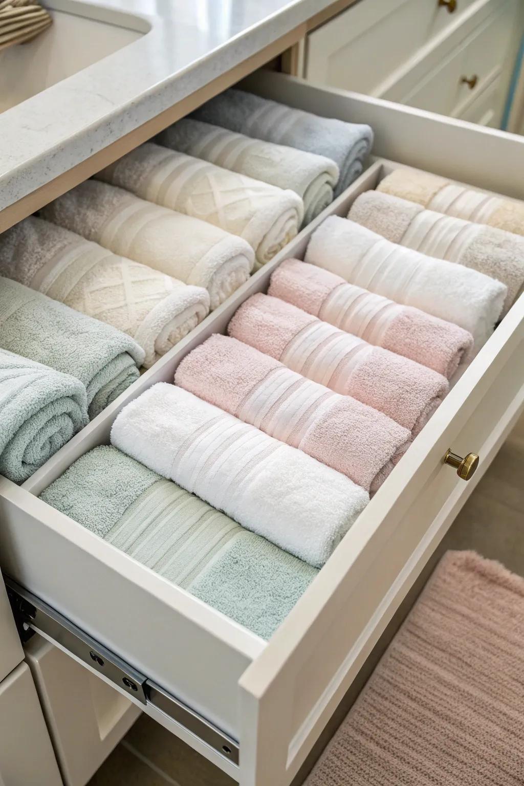 Ensure the kitchen is kept neat by using horizontal drawers for storage.