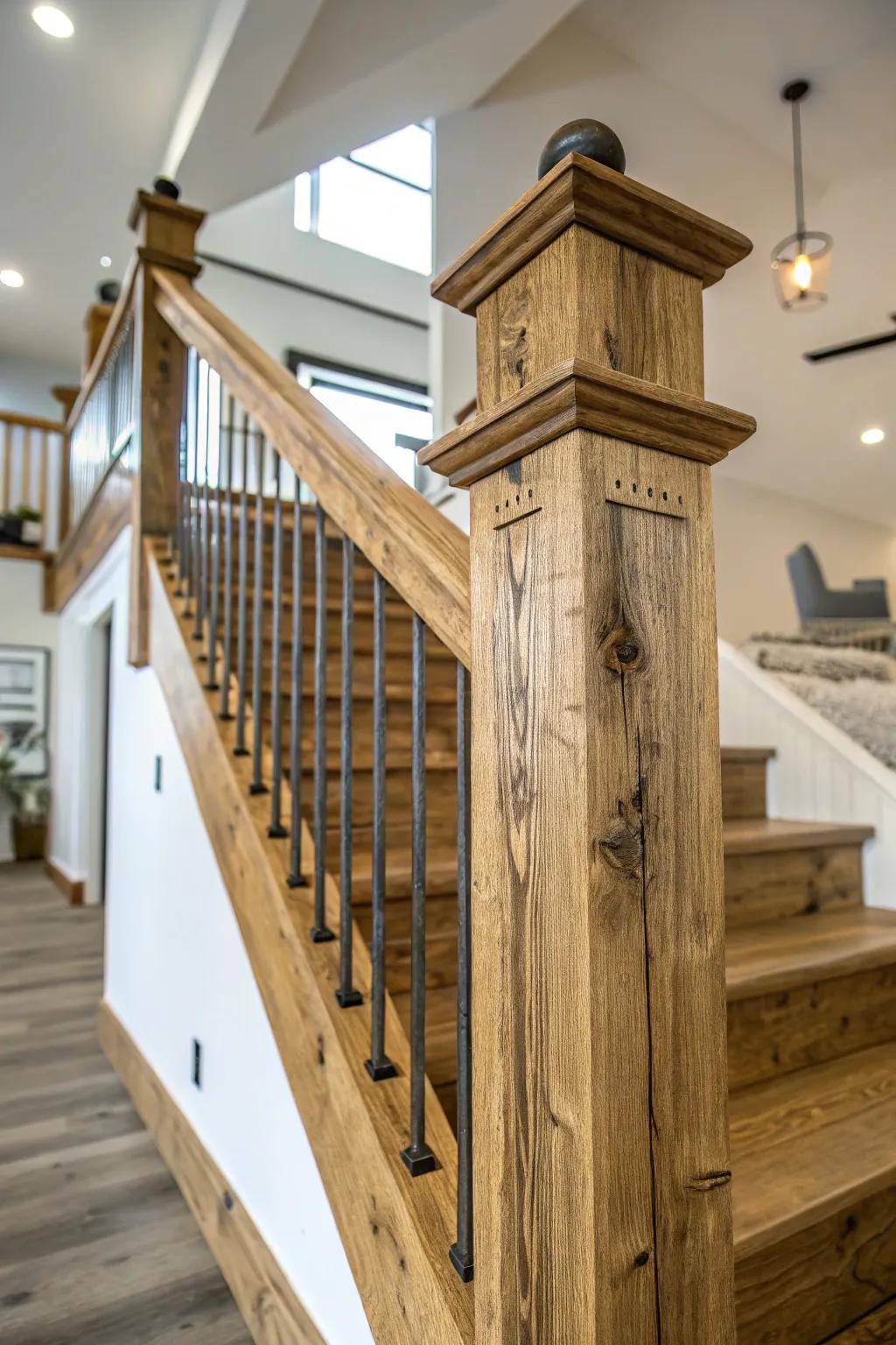 Sustainable reclaimed wood railing, rich with history.