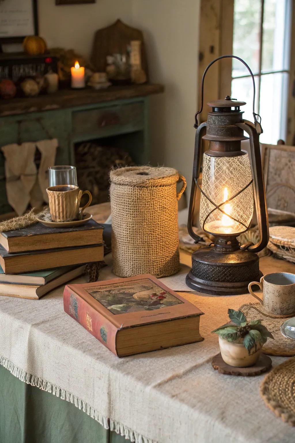Incorporate dimension through textile-wrapped lanterns.