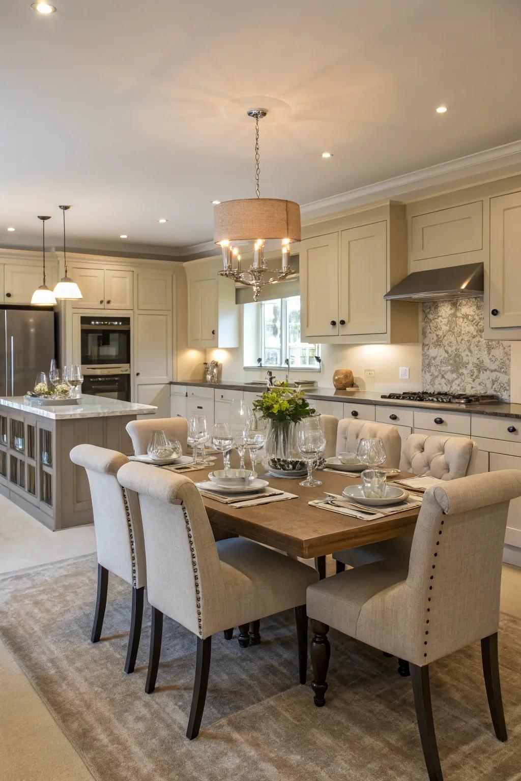 A kitchen with an integrated dining area for easy entertaining.