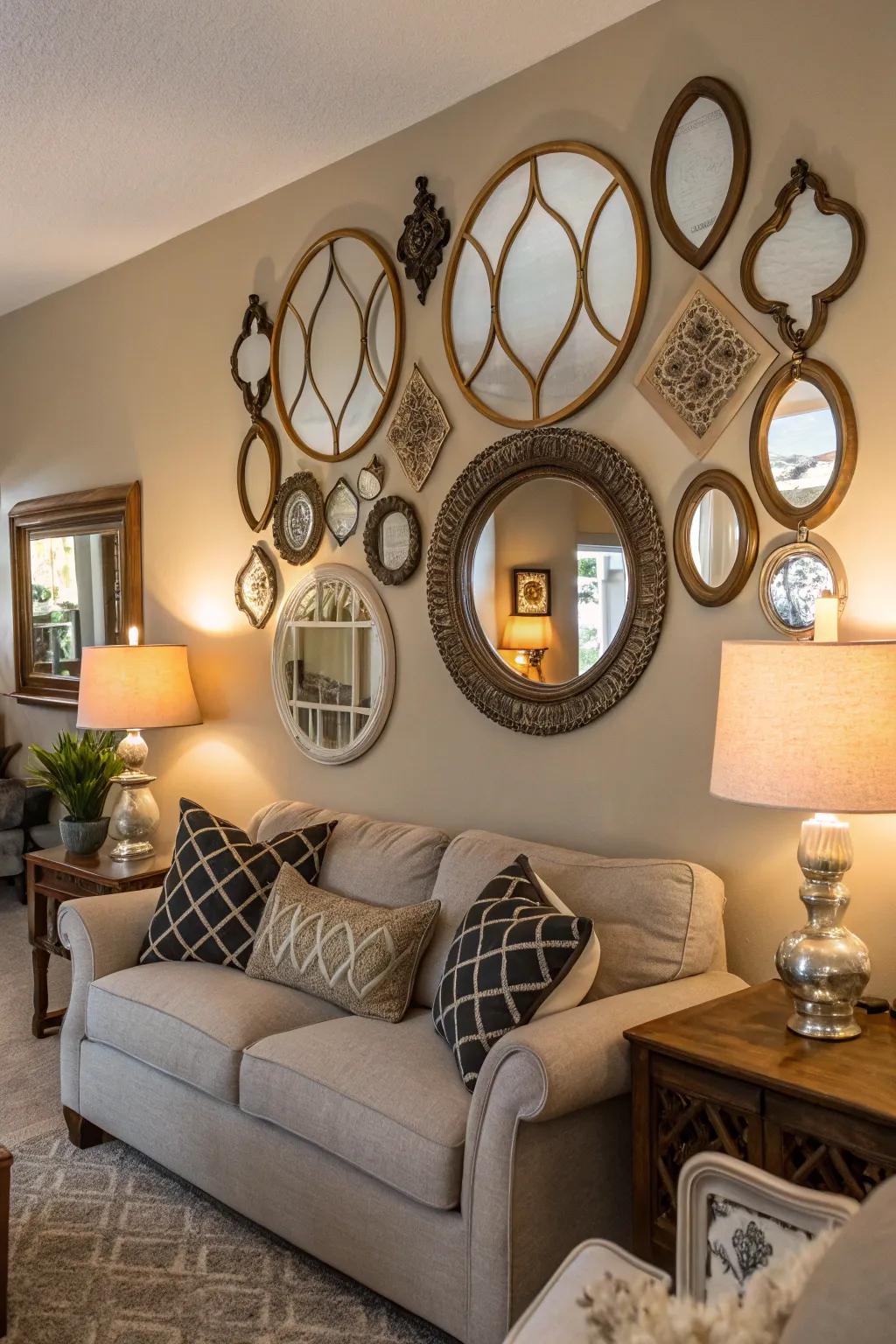 A reflector feature wall contributes artistic appeal and measurement.