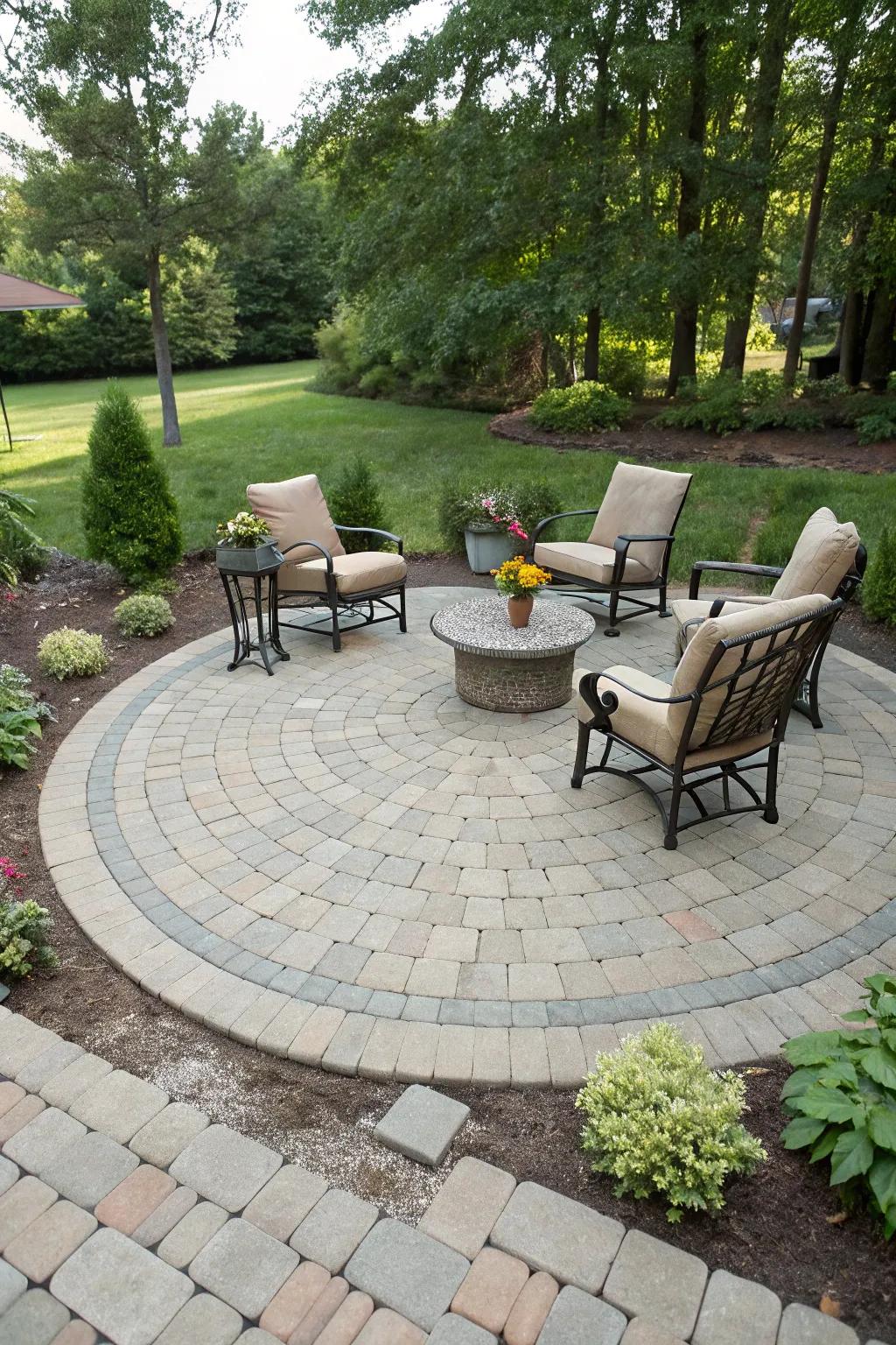 Circular designs inject refinement and focus into patio expanses.