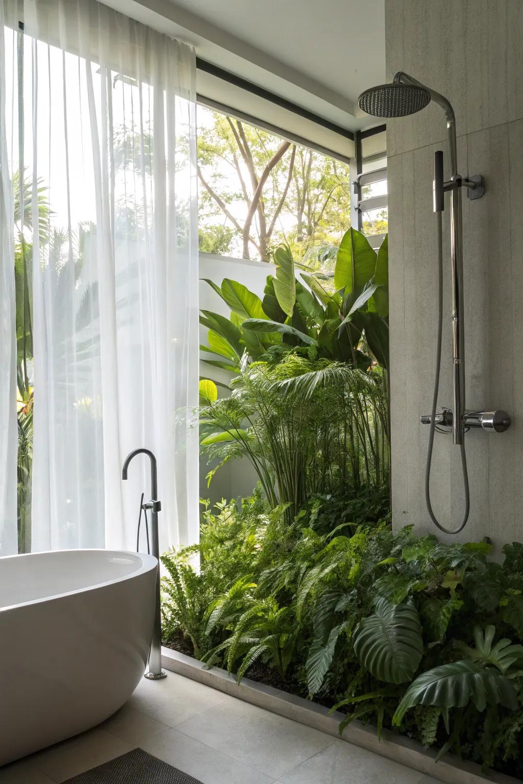 Indoor greens enhance the natural ambiance of your shower.