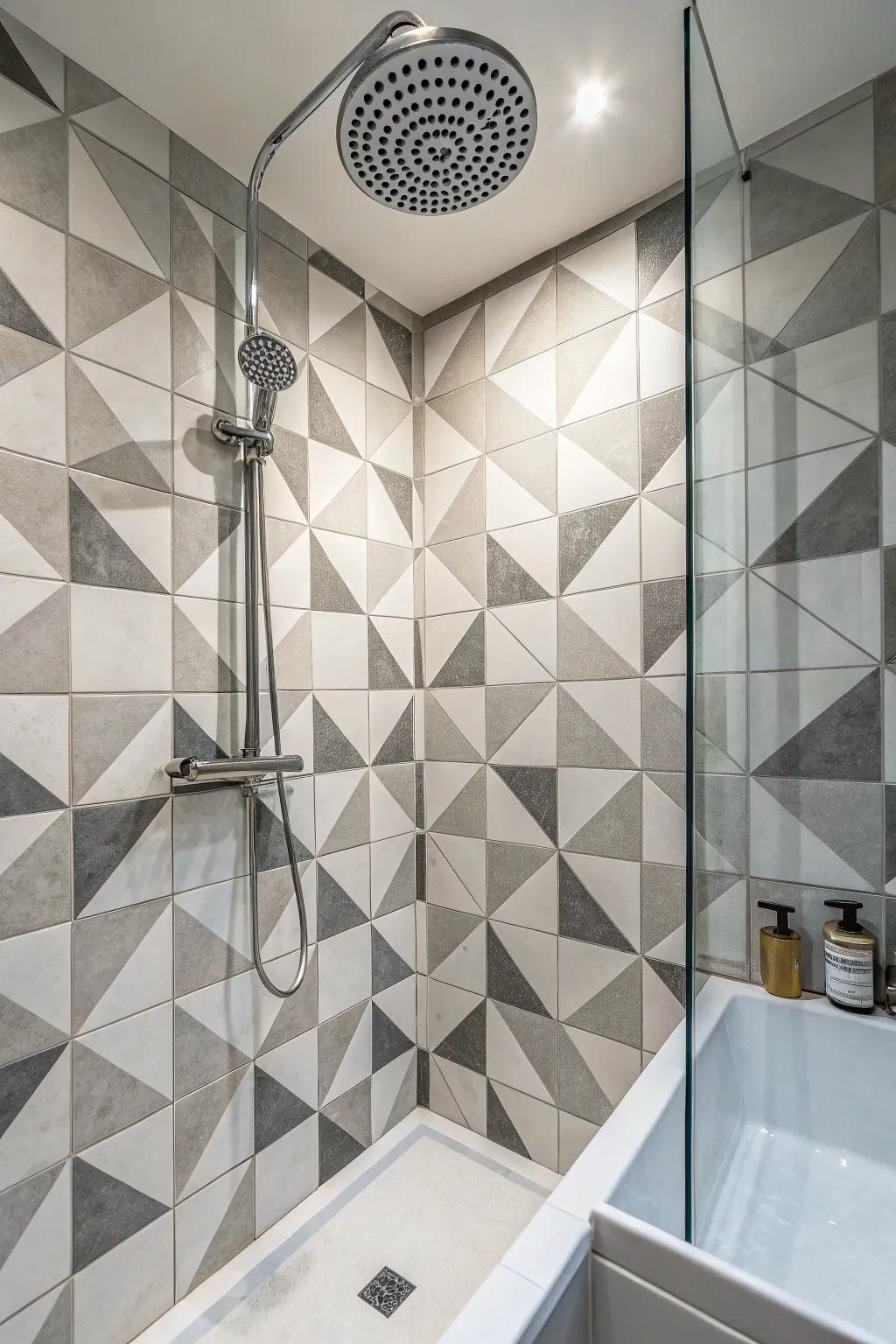 Checkered patterns bring fun to the shower.